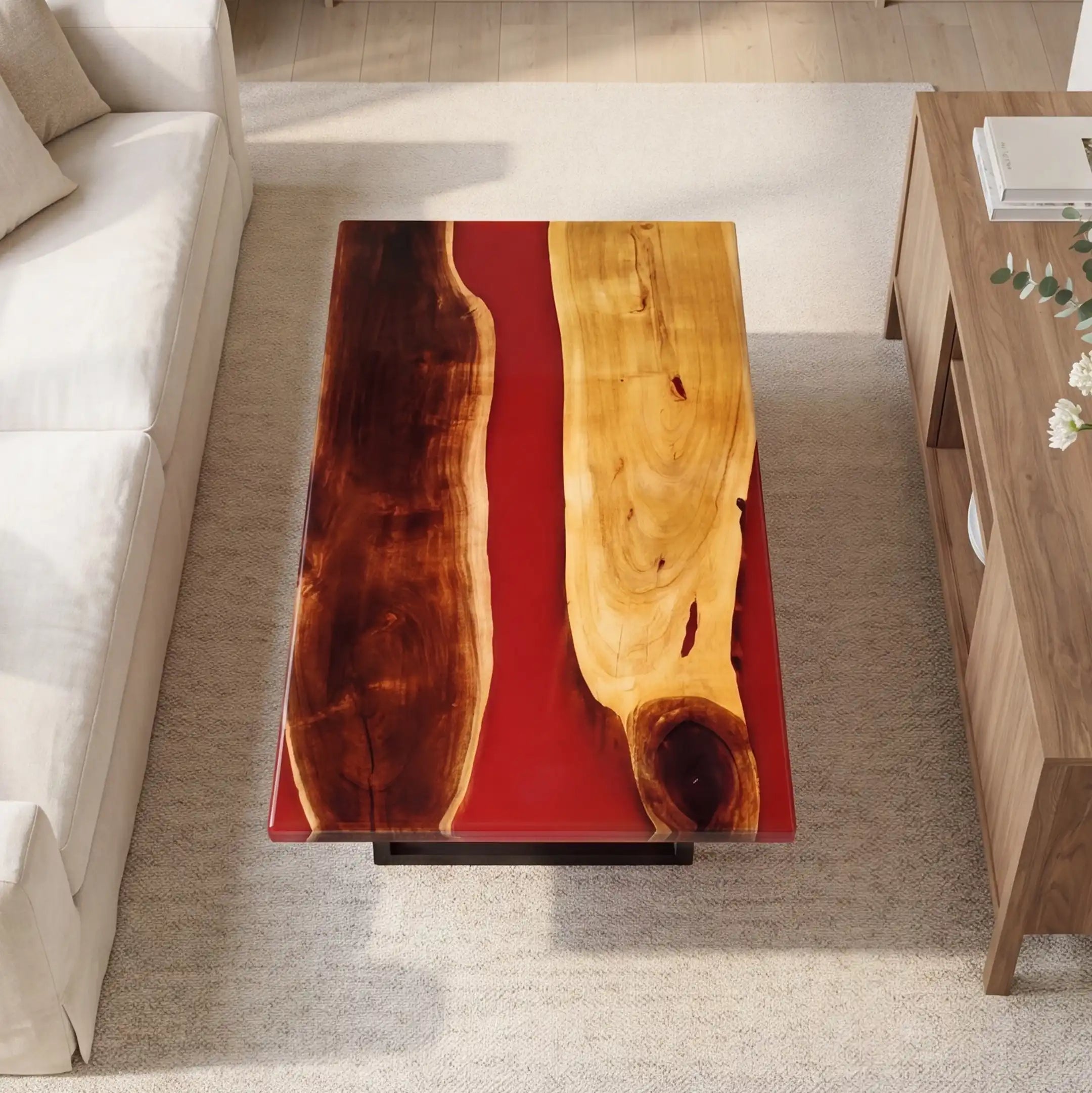 Poplar Wood & Crimson Red Resin Coffee Table PRC24