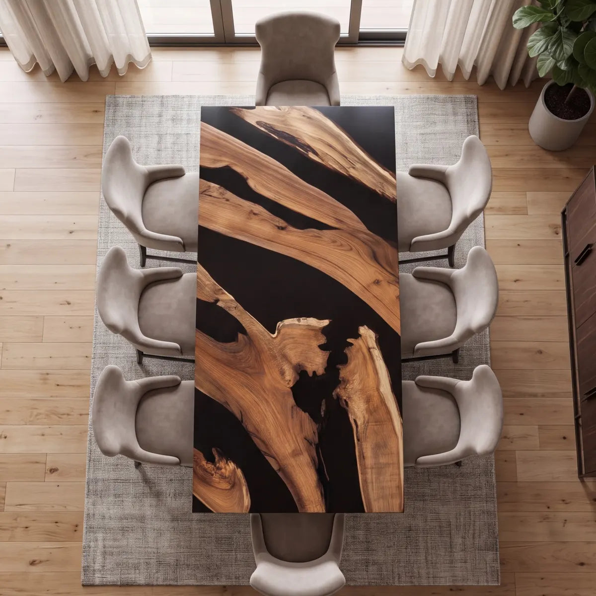 96 x 42 x 1.96 inch Black Walnut Black River Resin Rectangular Dining Table photo 4