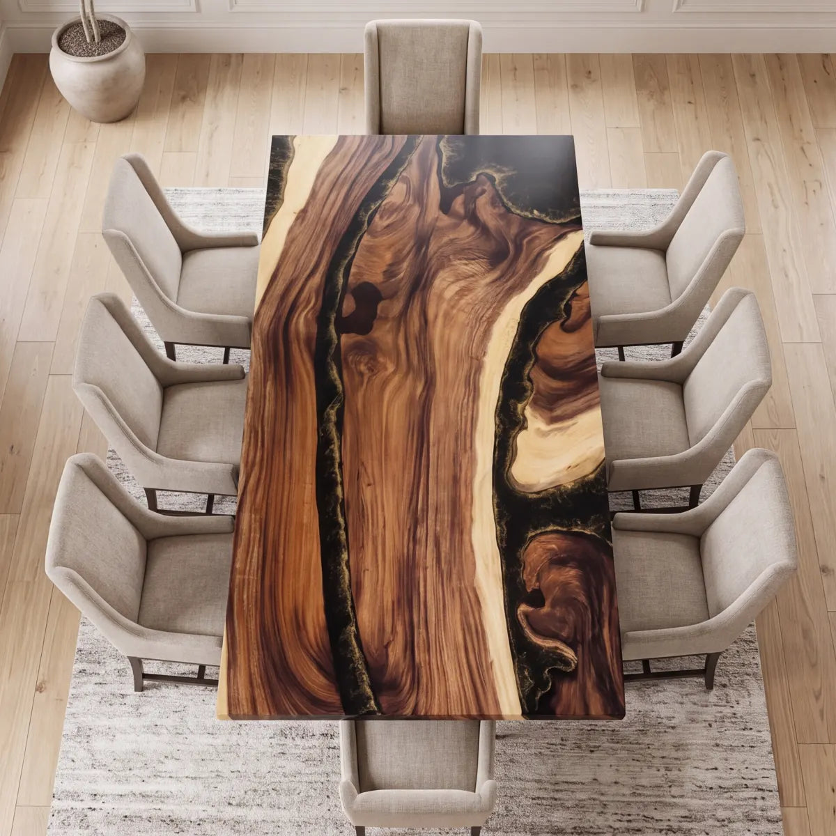 96 x 42 x 1.96 inch Walnut Black Resin River resin Rectangular dining table photo 5