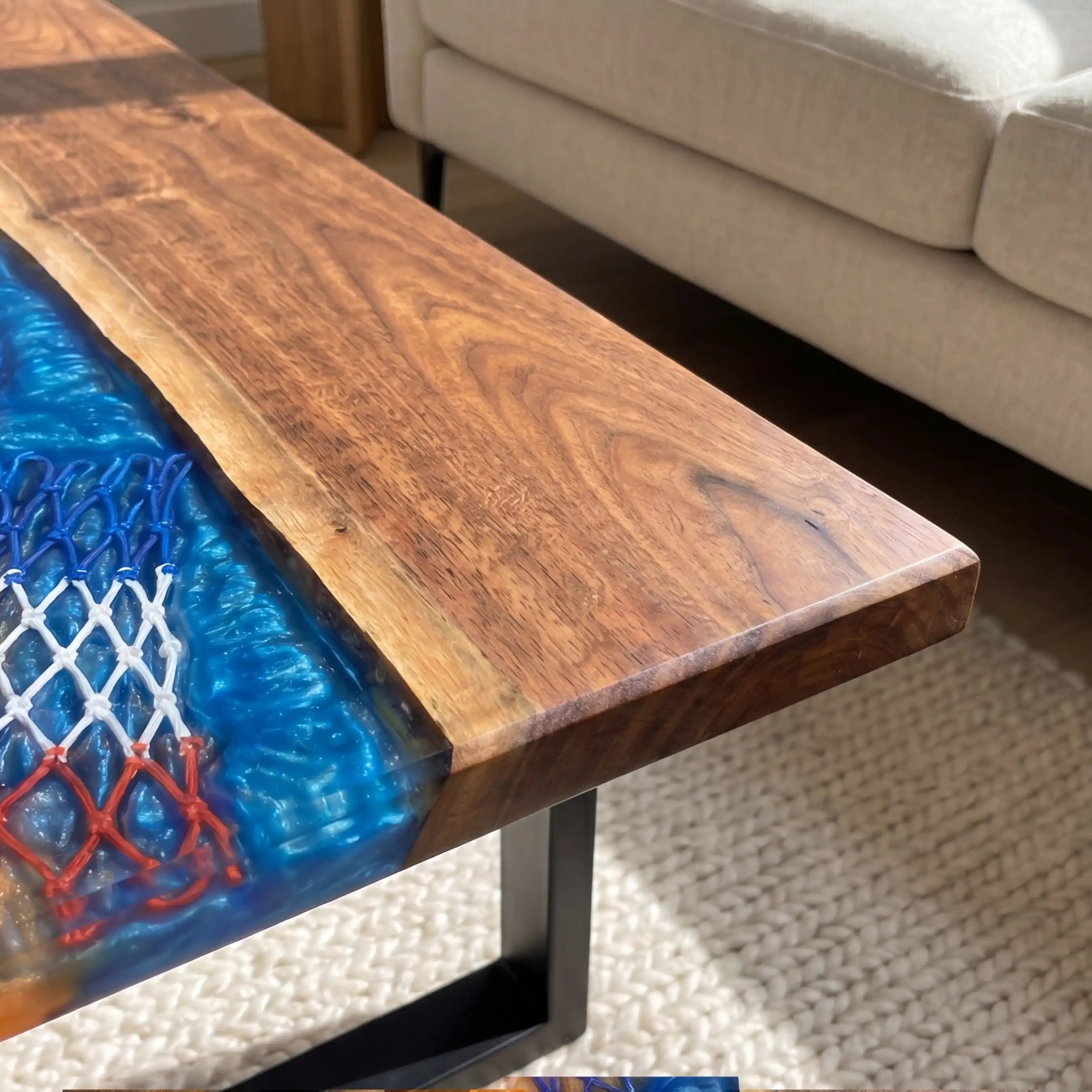 Walnut & 3D Basketball Theme Resin Coffee Table WRT21