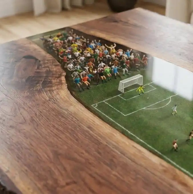 Walnut & 3D Soccer Stadium Resin Coffee Table WRT15