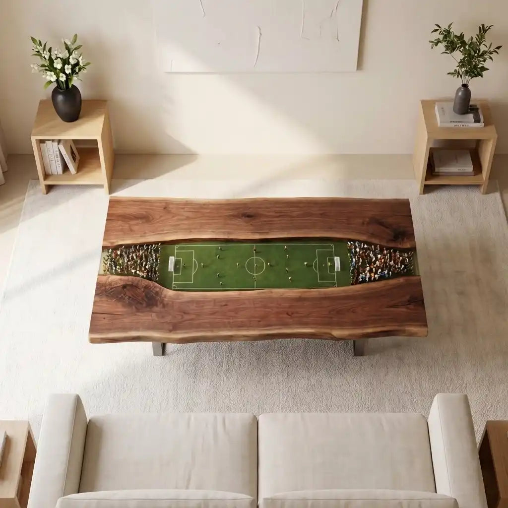 Walnut & 3D Soccer Stadium Resin Coffee Table WRT15