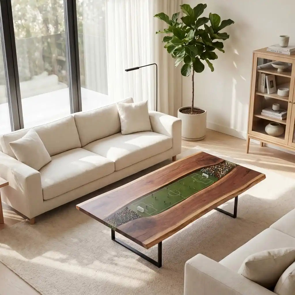 Walnut & 3D Soccer Stadium Resin Coffee Table WRT15