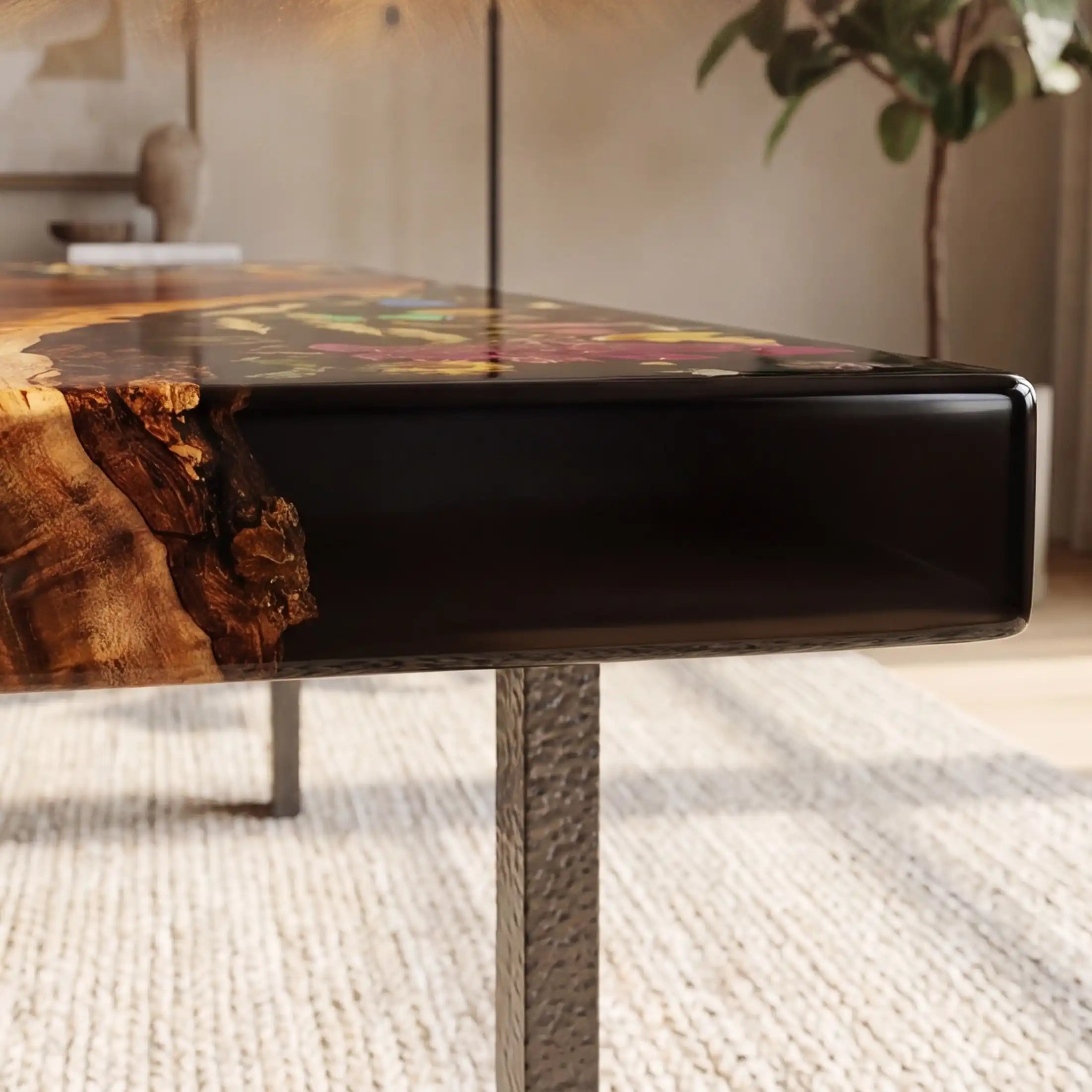 Walnut & Black Floral Resin Coffee Table WRT38