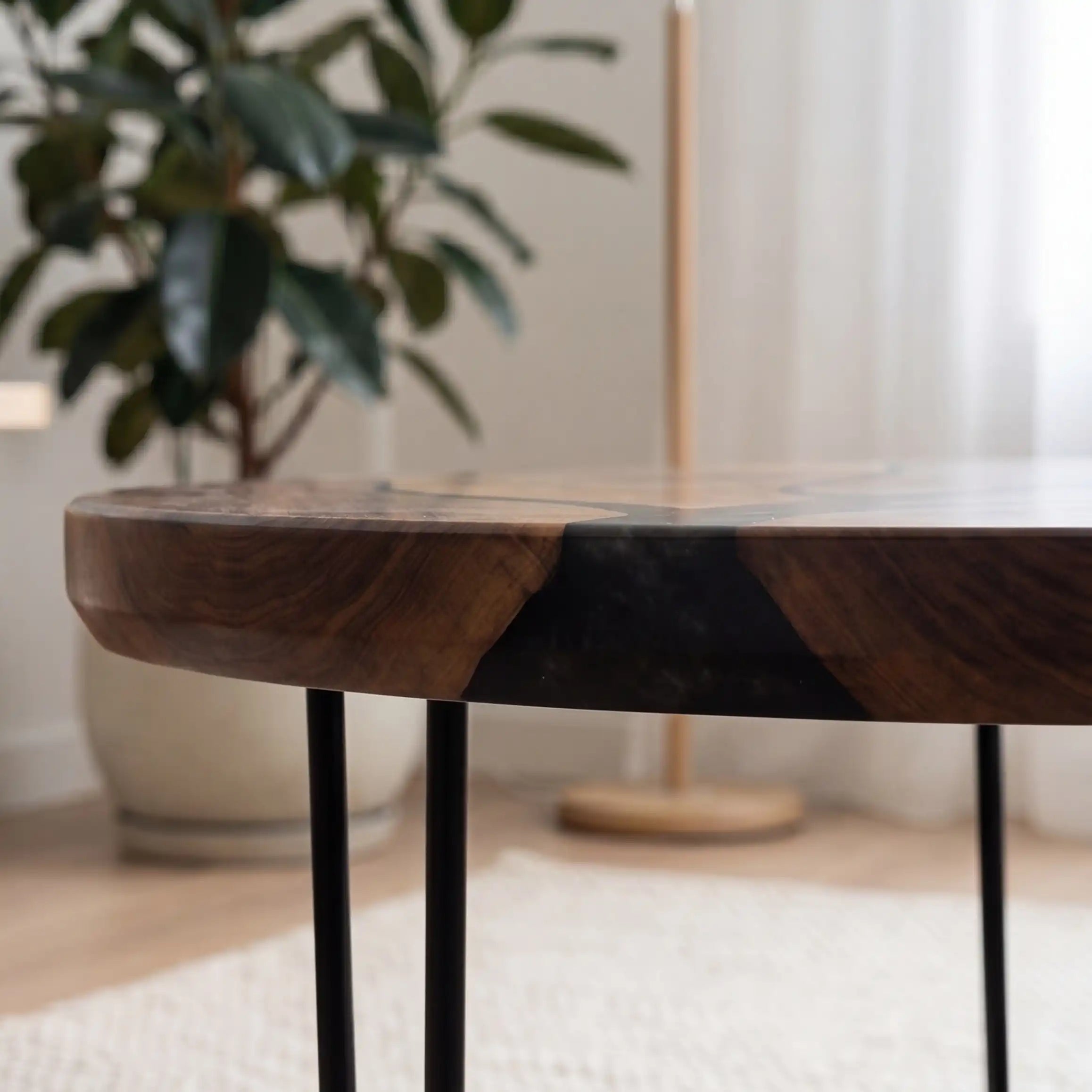 Walnut & Black Resin Branch Round Coffee Table WRT31
