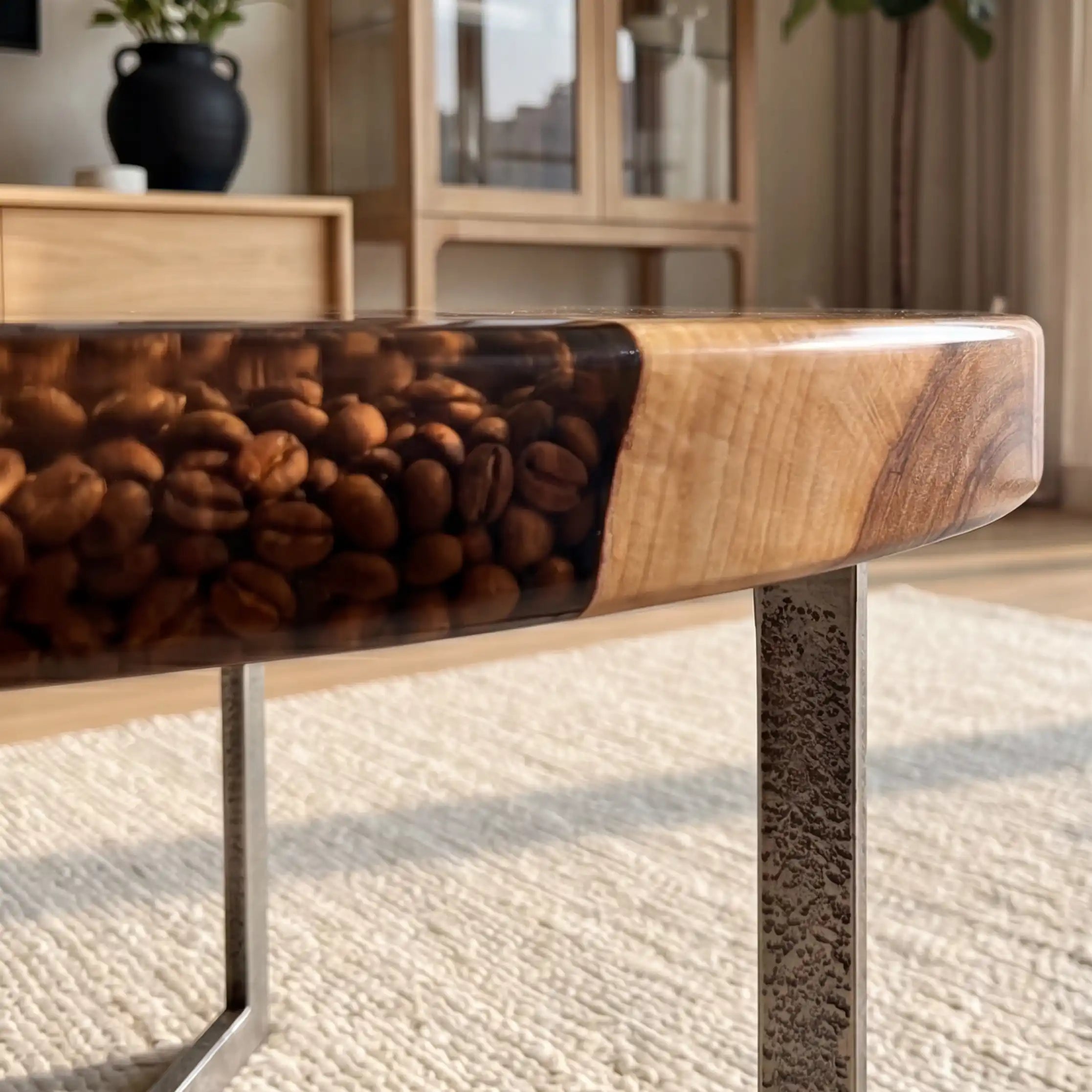 Walnut & Coffee Bean Resin Round Coffee Table WRT35