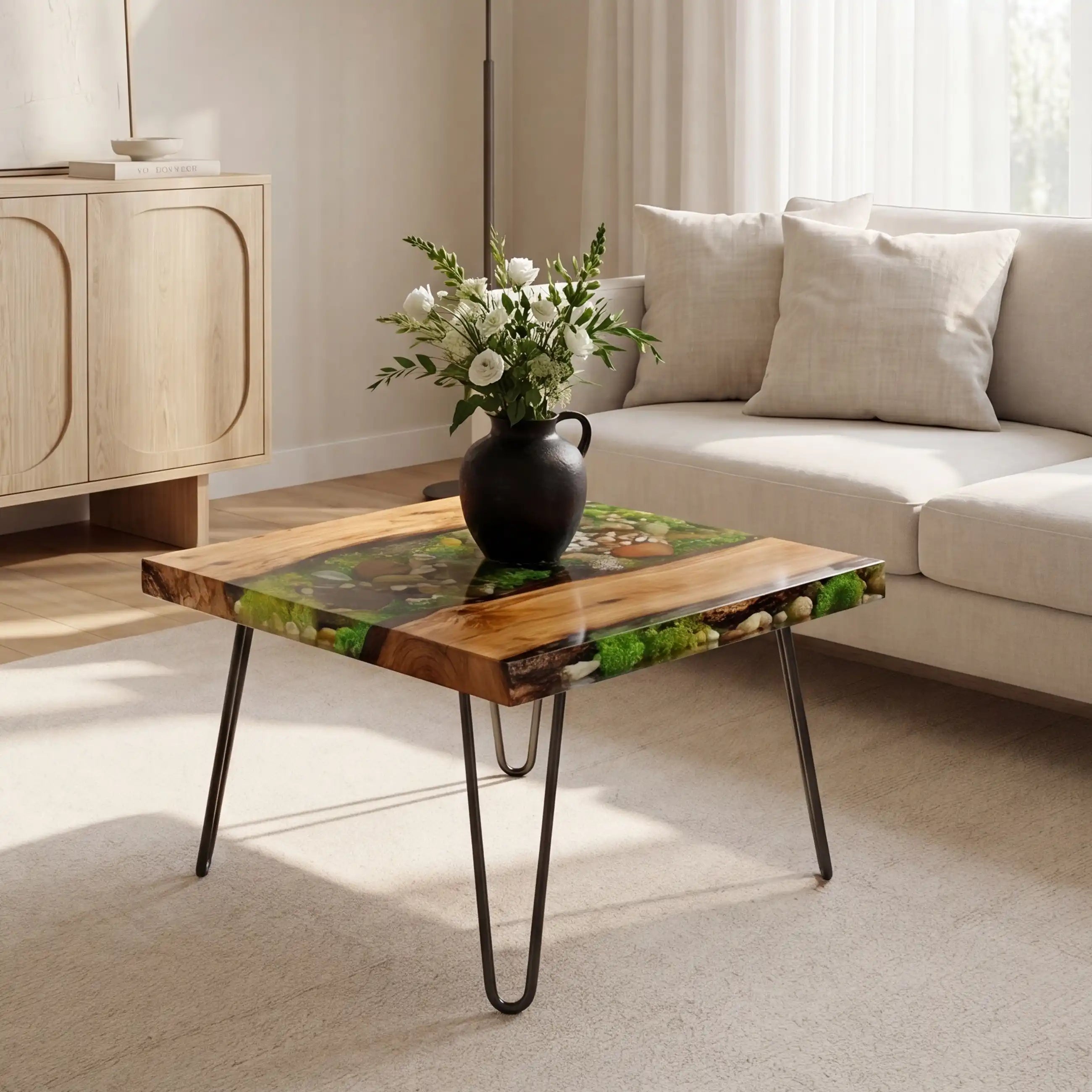 Walnut & Coffee Bean Resin Round Coffee Table WRT36