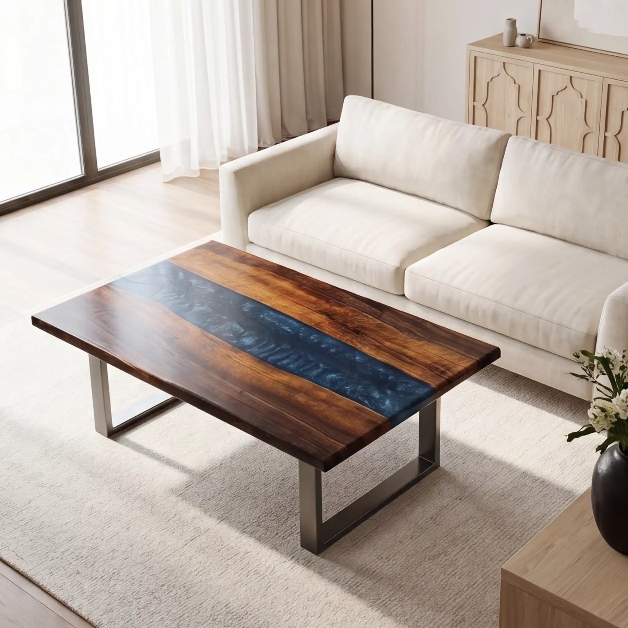 Walnut & Deep Blue Resin Coffee Table WBT4