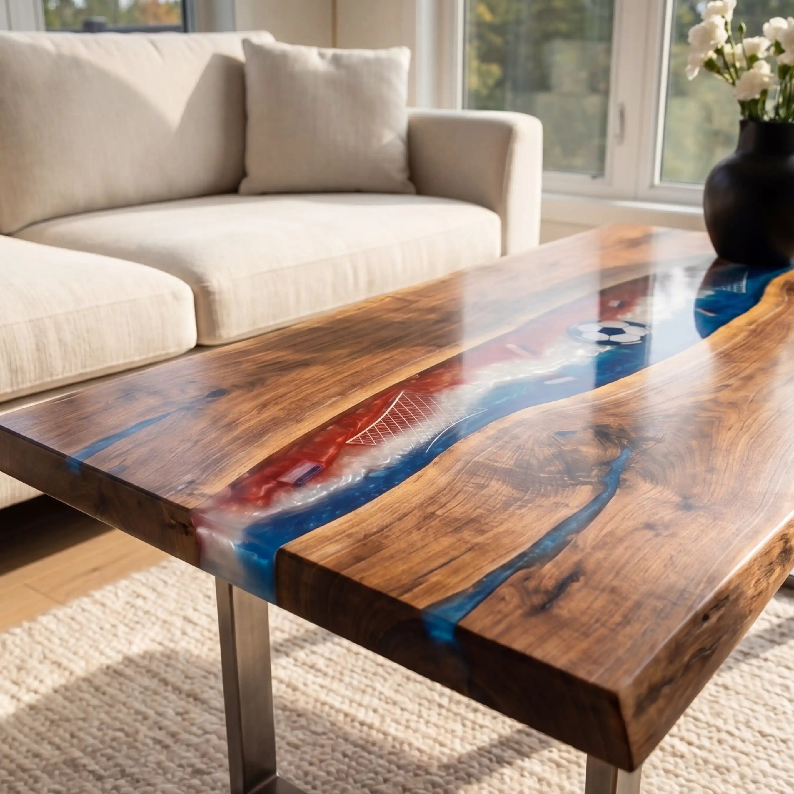 Walnut & France Soccer Theme Resin Coffee Table WRT19