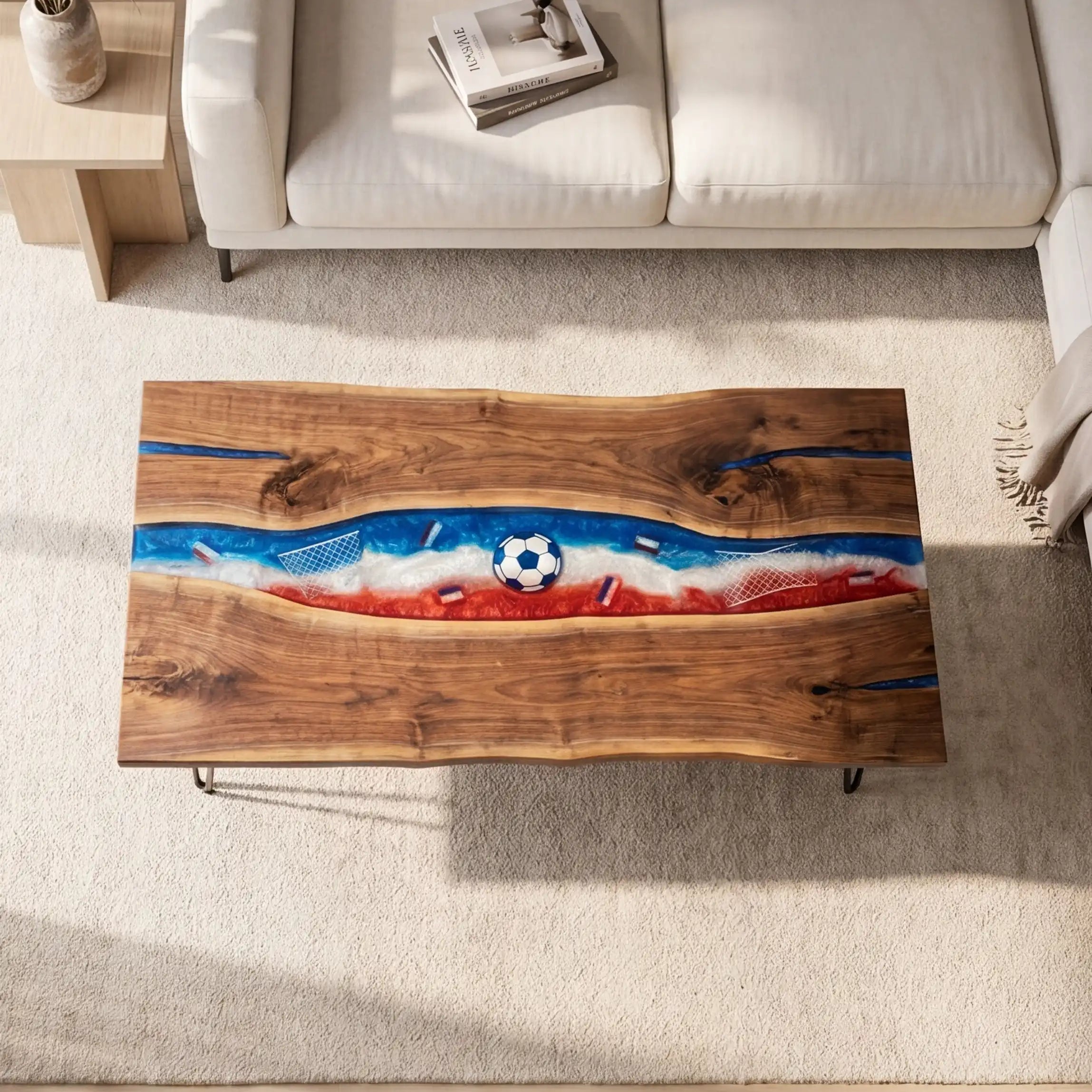 Walnut & France Soccer Theme Resin Coffee Table WRT19