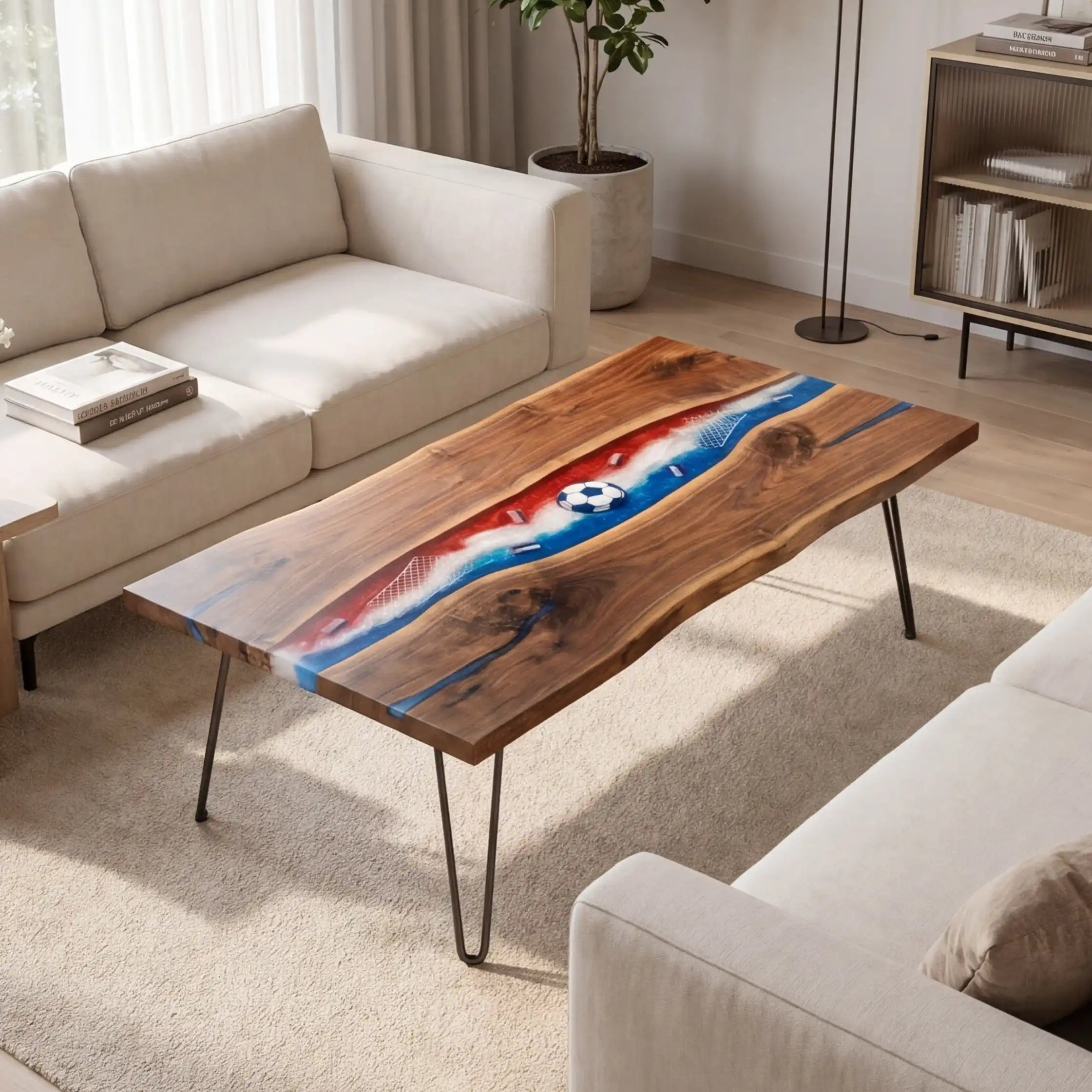 Walnut & France Soccer Theme Resin Coffee Table WRT19