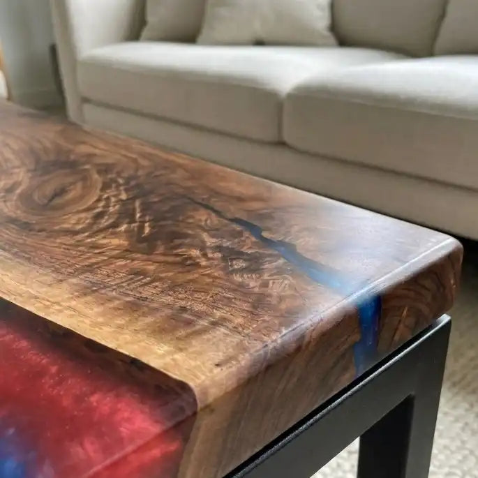 Walnut & Red-Blue Retro Figure Resin Round Coffee Table WBT55