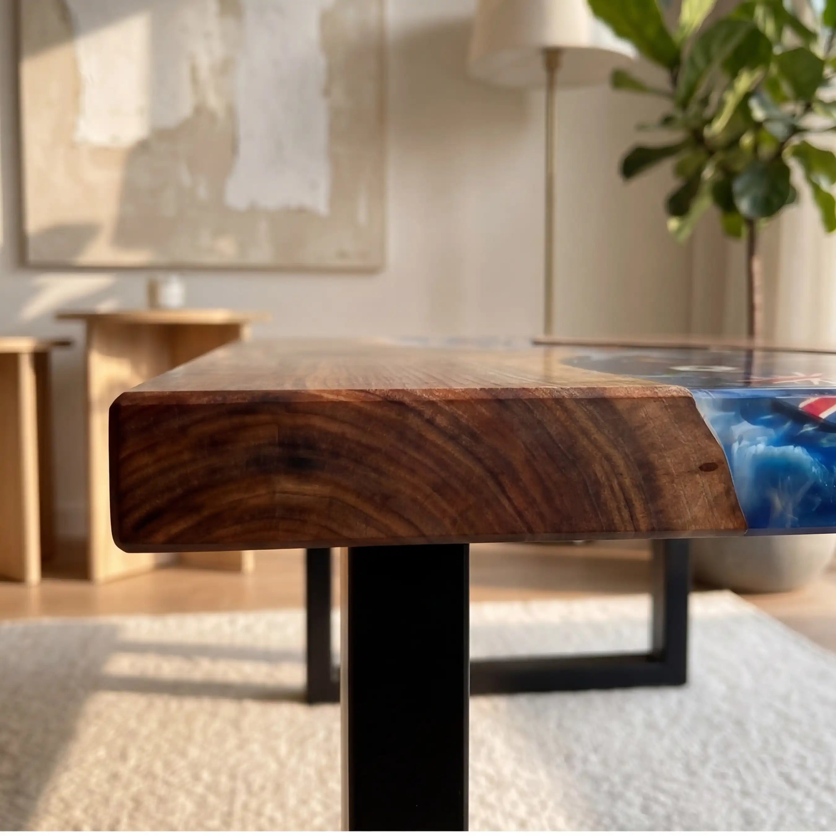 Walnut & UK Soccer Theme Resin Coffee Table WRT20