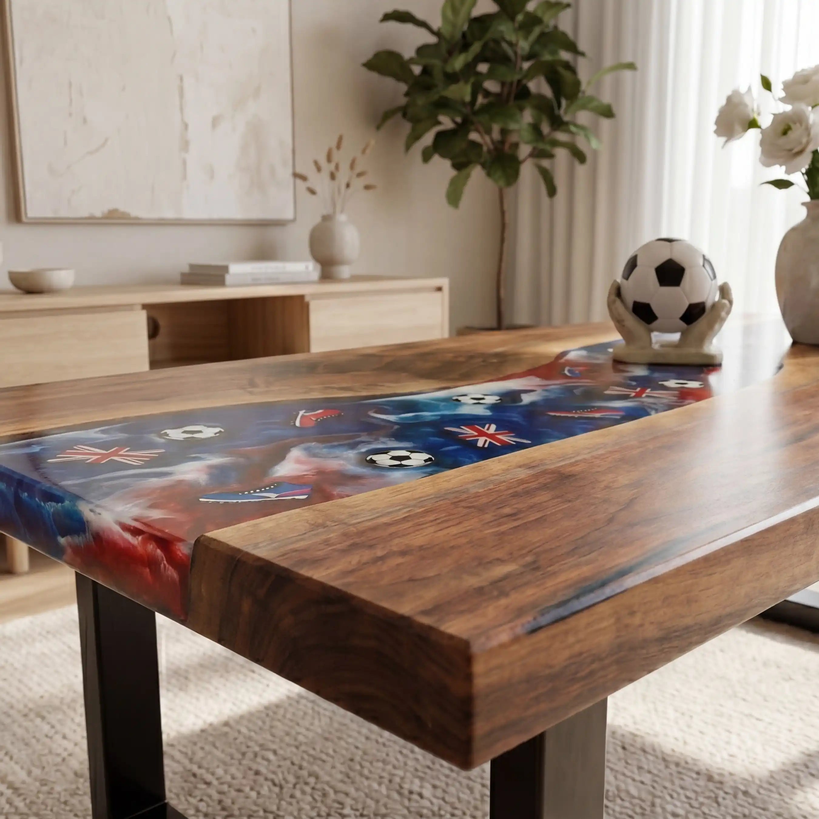 Walnut & UK Soccer Theme Resin Coffee Table WRT20