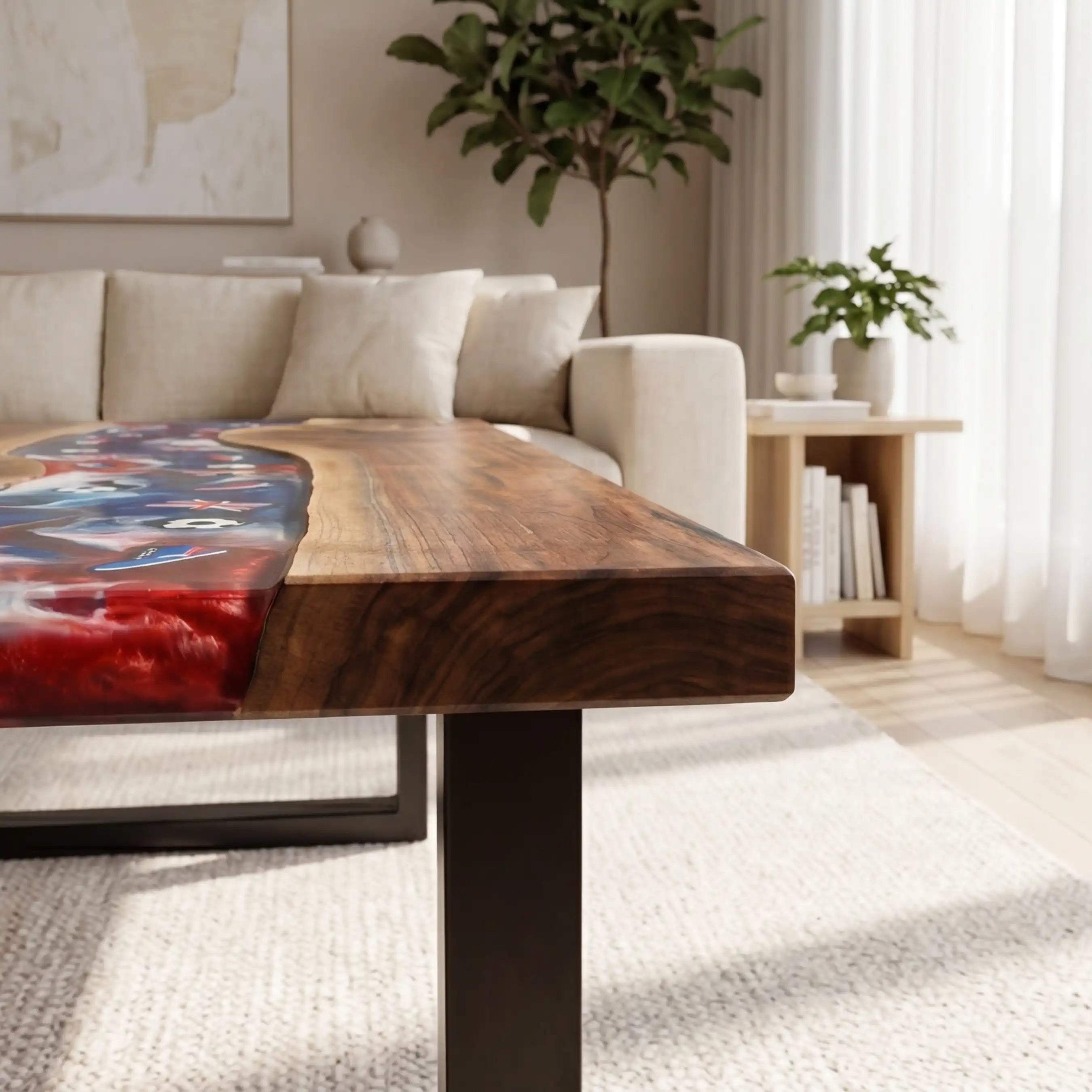 Walnut & UK Soccer Theme Resin Coffee Table WRT20