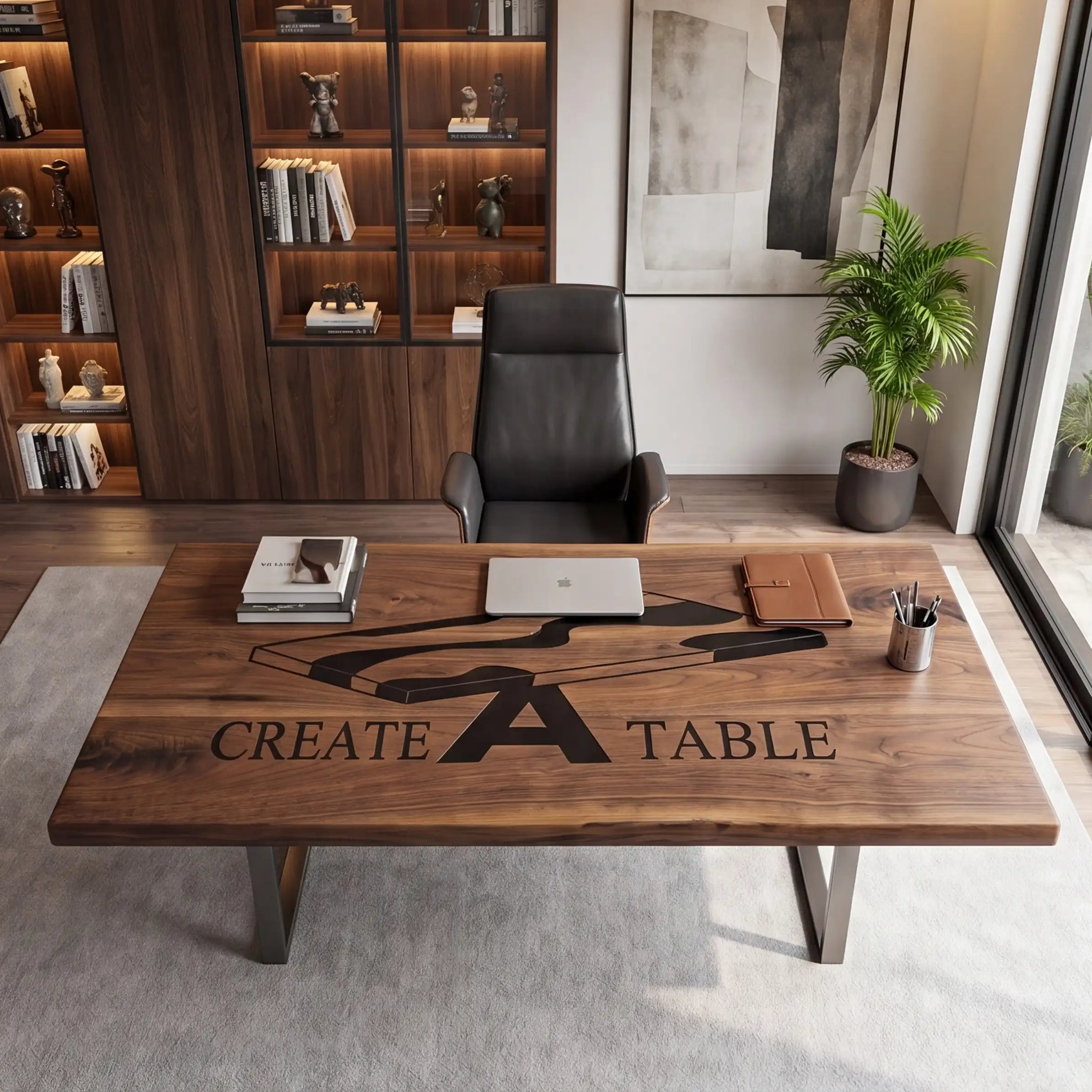 Custom Walnut and Black Resin Inlay “Executive Signature” Series Desk (With Custom Corporate Logo) RD-40