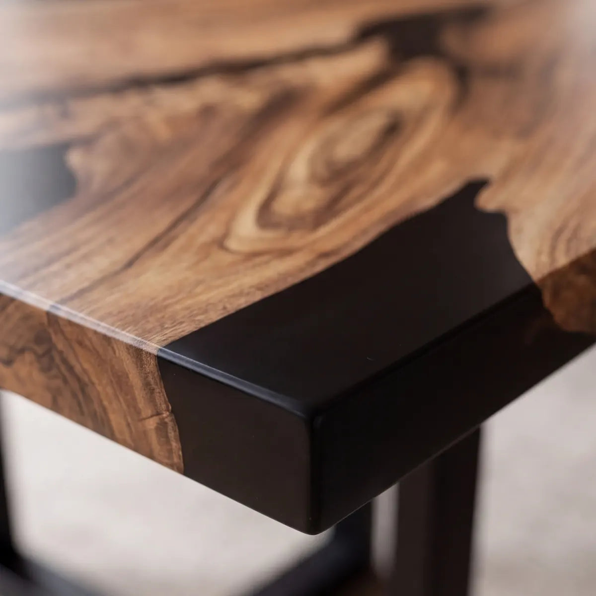 72 x 40 x 1.96 inch Black Walnut Black Resin River rectangular dining table photo 4