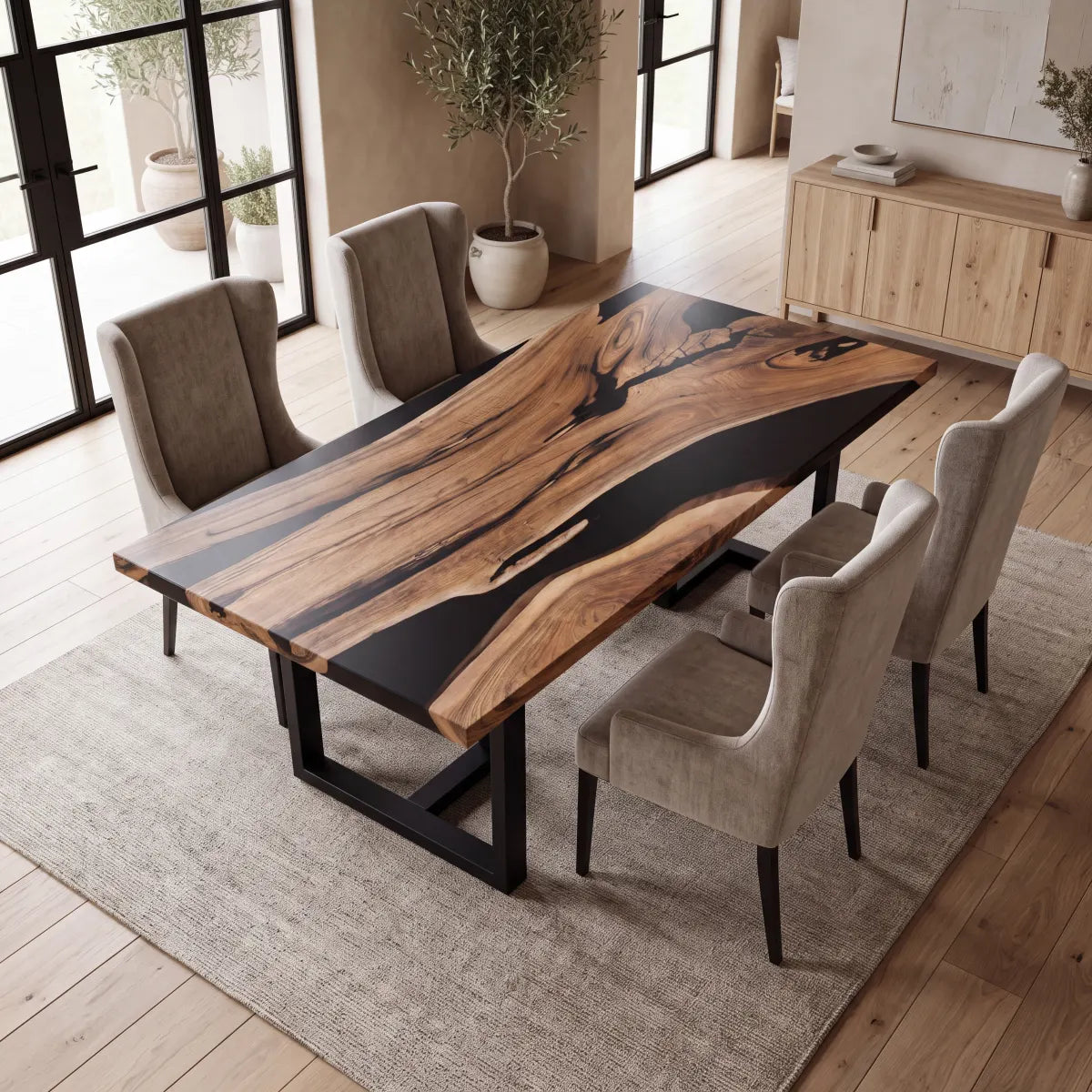 72 x 40 x 1.96 inch Black Walnut Black Resin River rectangular dining table photo 6