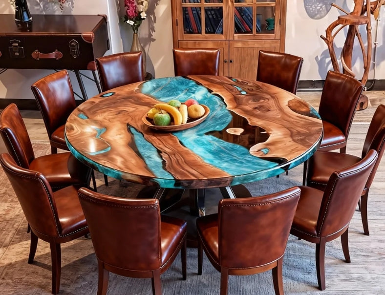 Custom Walnut Epoxy Resin Table B/W Mix Resin 36'' x 36'' $2019.02 for Katherine Lund