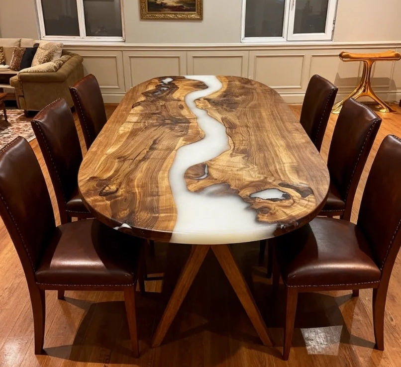Custom Walnut Epoxy Resin Table White Resin 72'' x 36'' $2426.28 for Sue Kolbas