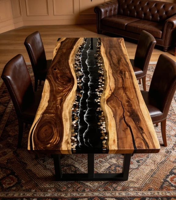 Custom Black Walnut Epoxy Resin Rectangular Table Dark Black Resin 60'' x 34'' Deposit $1361.24 for Lianna Kaiser