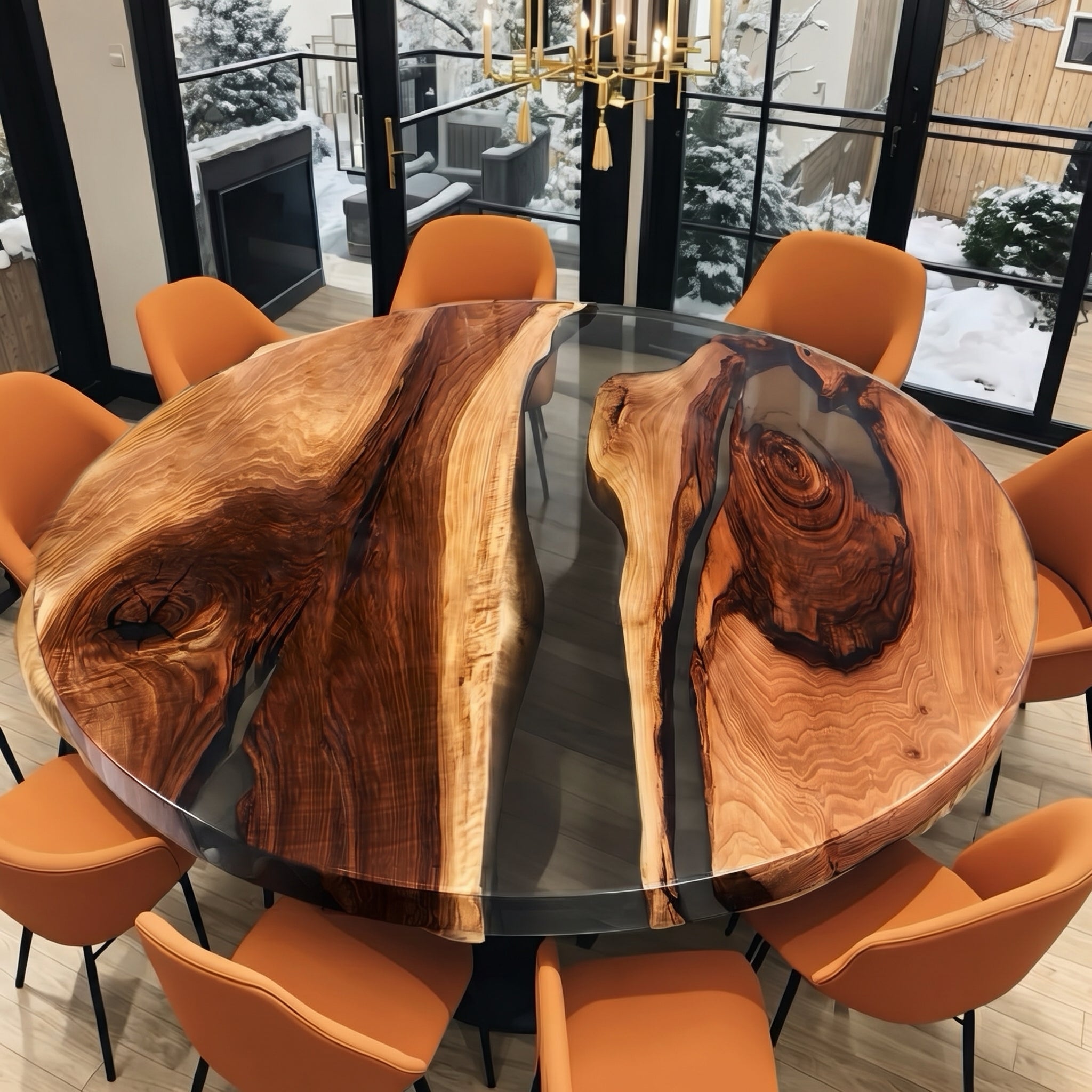 Custom Black Walnut Epoxy Resin Table Transparent Grey Resin Banmer 72'' x 72'' $330 for Sy Iverson