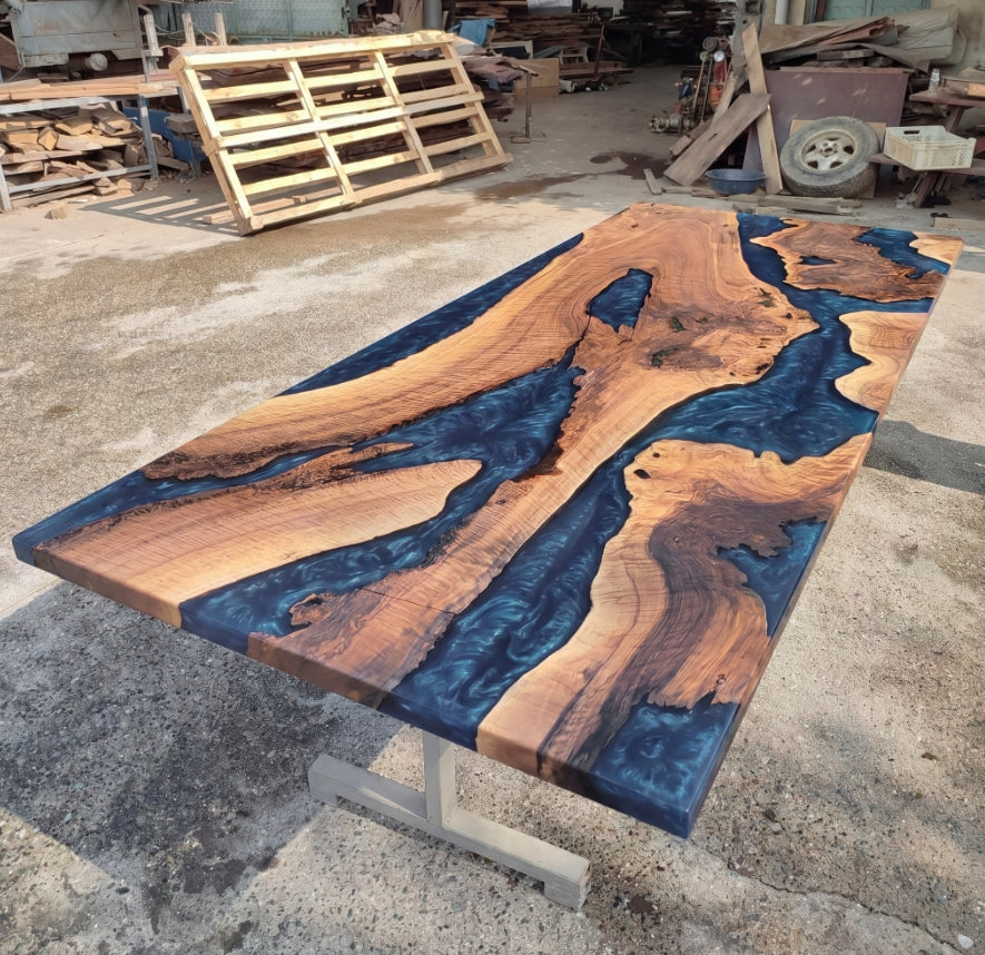Custom Black Walnut Epoxy Resin River Table Grayish Blue Resin 90'' x 48'' Remaining Balance $1920.75 for Mithila Vullaganti