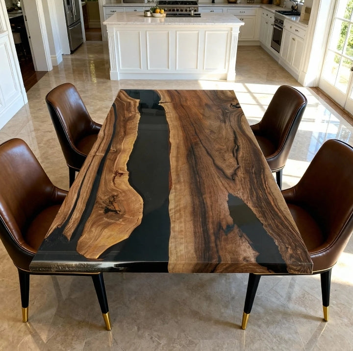 Custom Black Walnut Epoxy Resin Table Dark Black Resin 66'' x 36'' $3147.24 for Andy Watkins