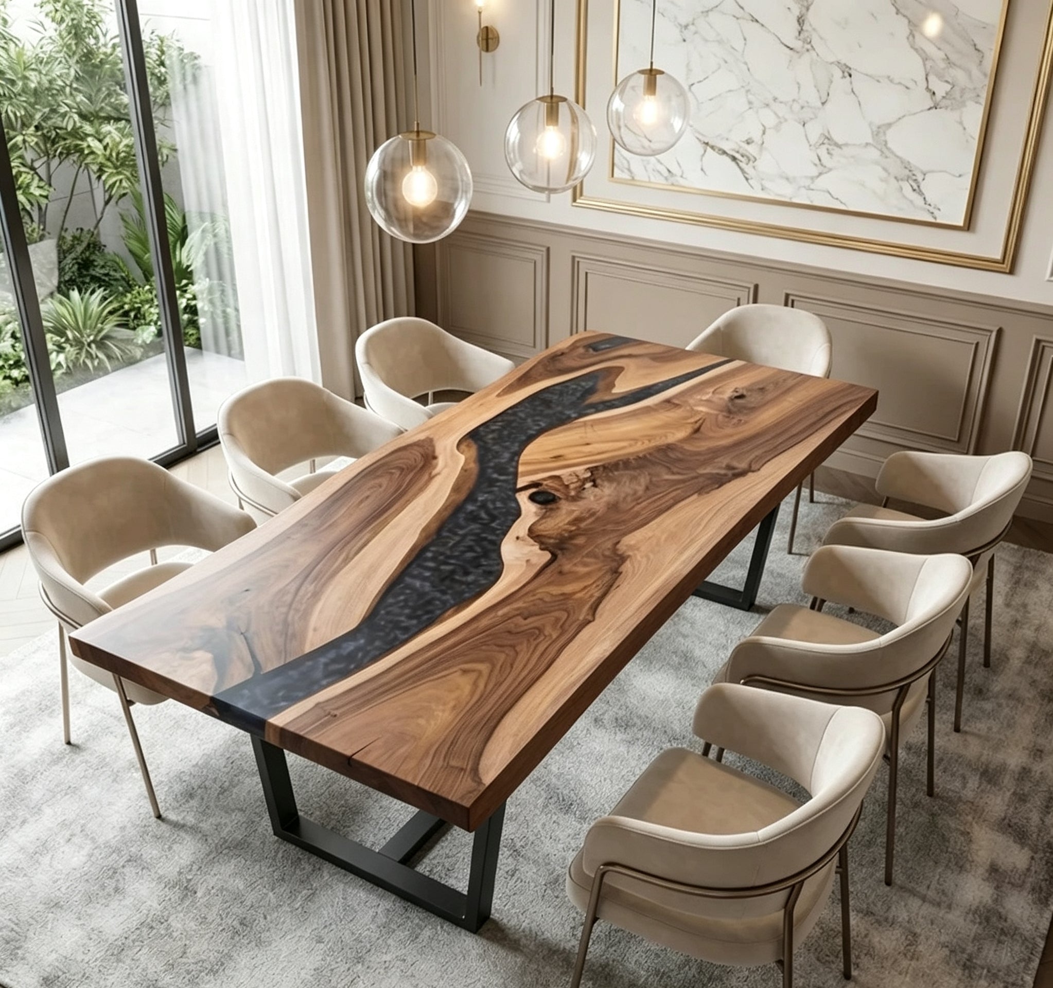 Custom Black Walnut Epoxy Resin Rectangulan Table Deposit 500USD for selecting the raw material to Celeste Hilmi