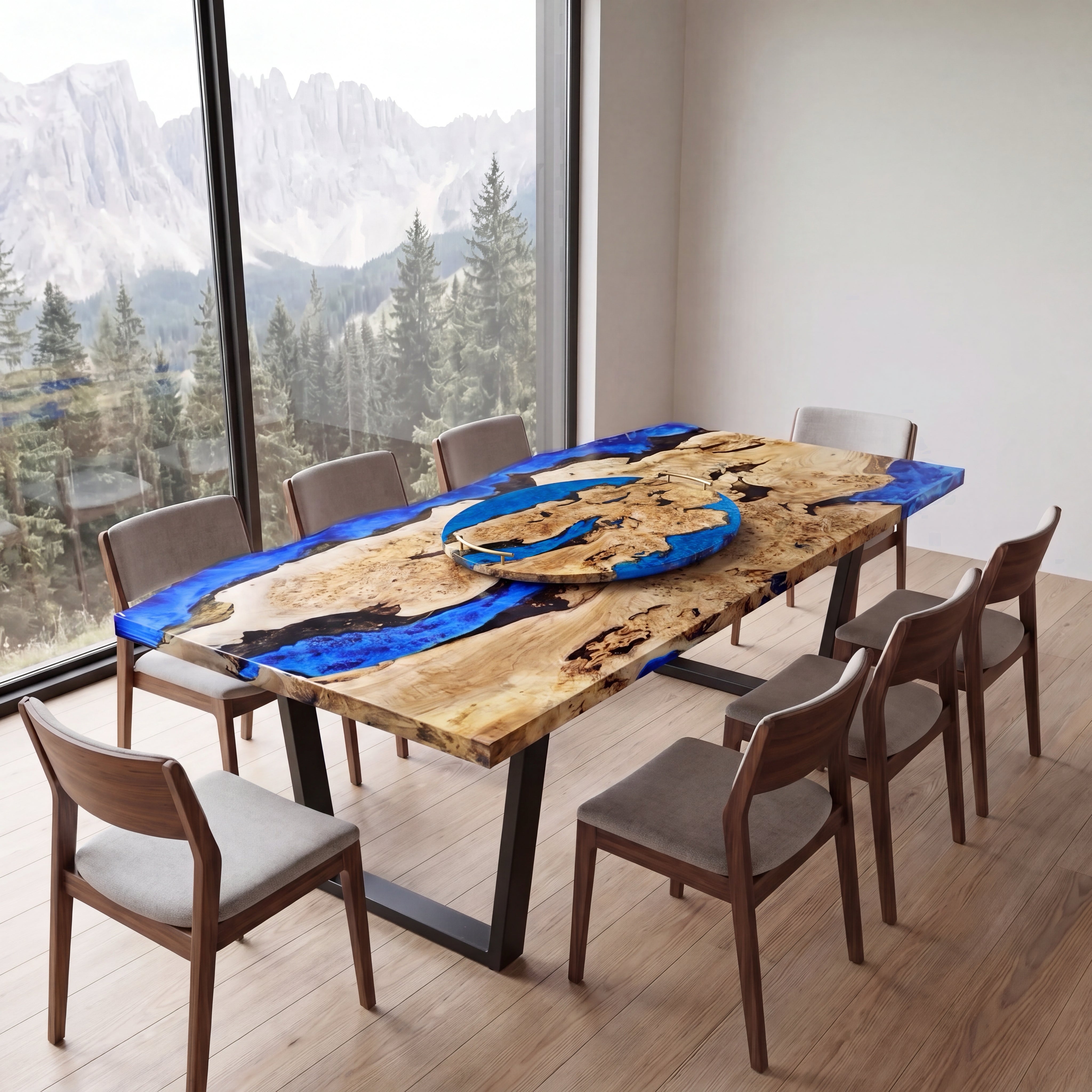Custom Poplar Epoxy Resin Square Table with Lazy Susan 70% Deposit $4,433.98 for Aileen Padilla