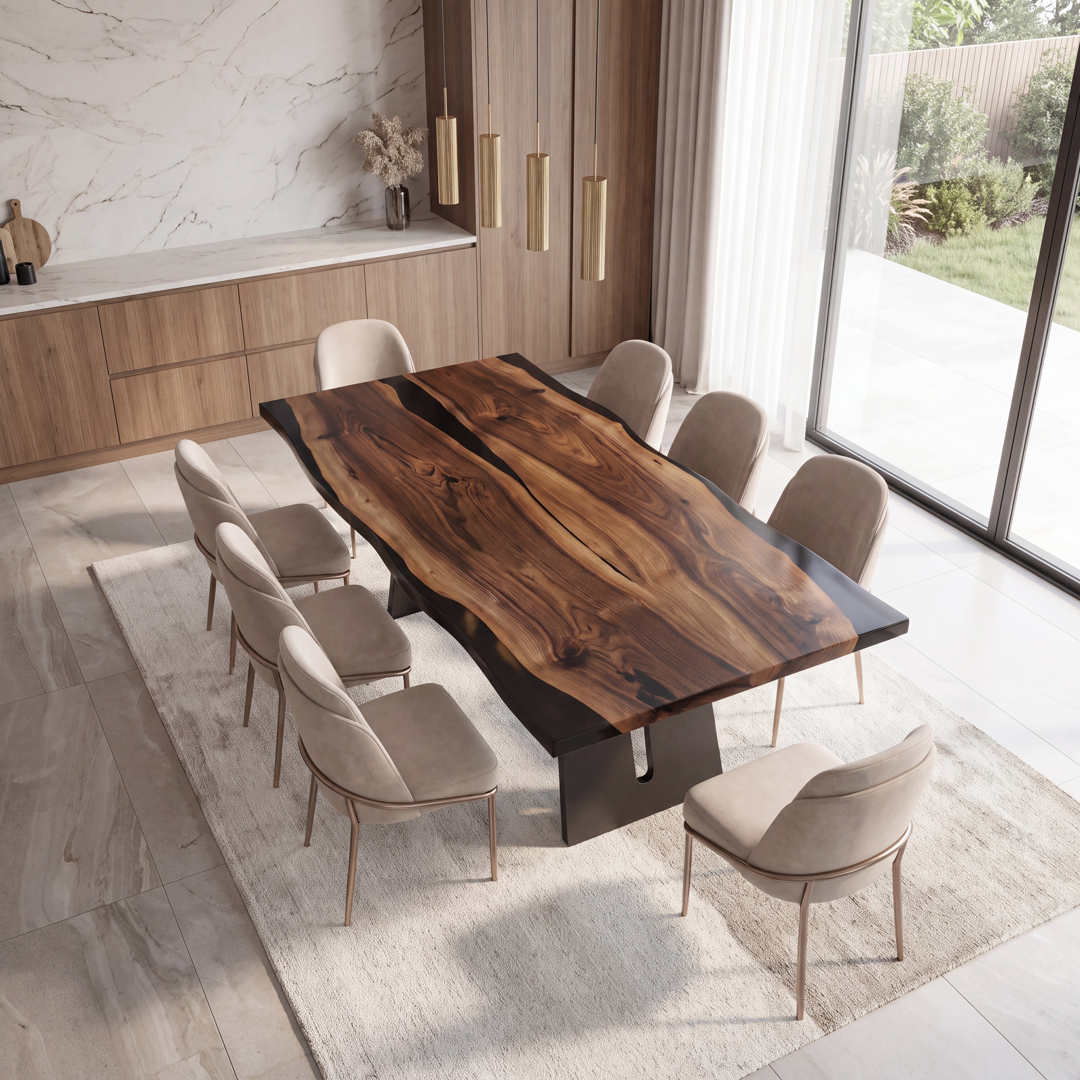 Custom Walnut Epoxy Resin Rectangular Table (2 Pieces) with TTL-57 Legs Full Payment $5,865.36 for Vicki Pemberton