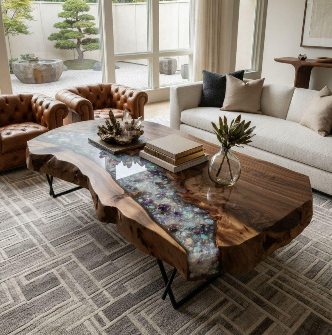 Custom Walnut Epoxy Resin Rectangular Coffee Table – 70% Deposit $1,153.86 for Ashley Greenberg