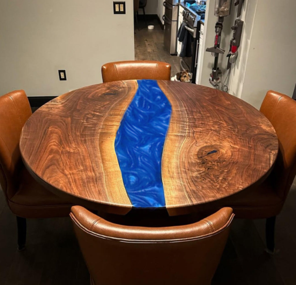 Custom Walnut Epoxy Resin Round Coffee Table Starry Blue 30” Deposit $922.82 for Les Gingell