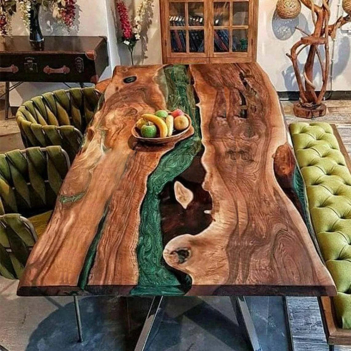 Custom Black Walnut Epoxy Resin Table Aurora Green Resin 72''x48'' Deposit $1834.24 for Debbie Osborn