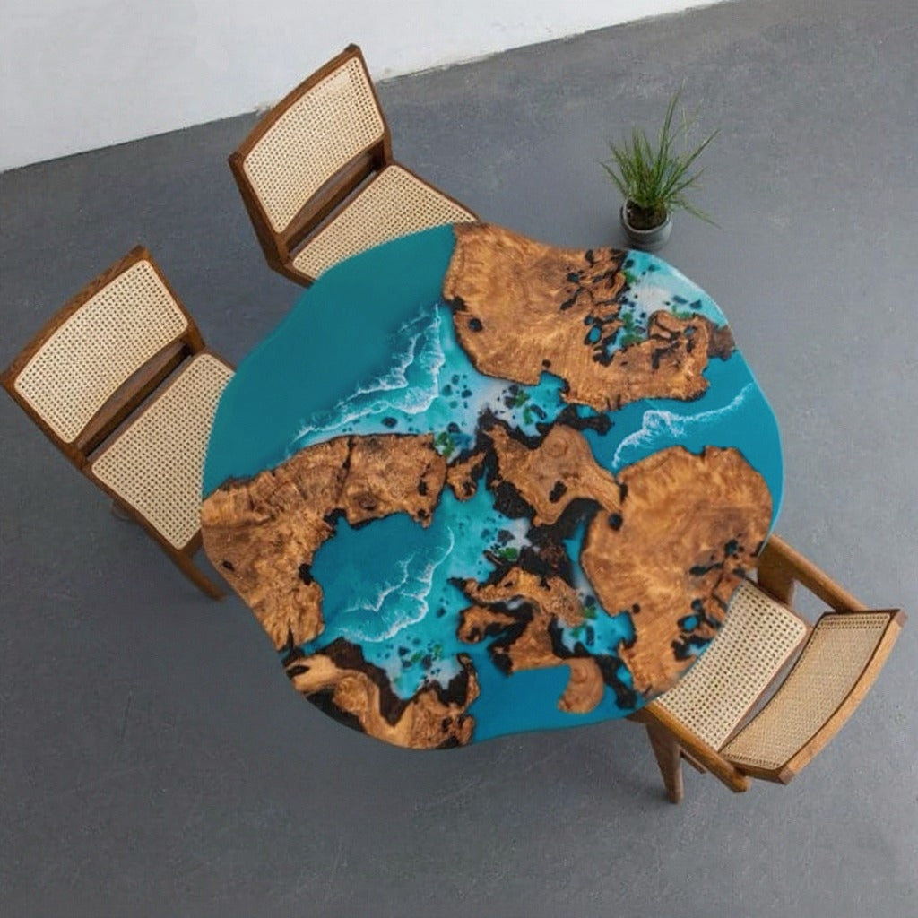 Custom Walnut Epoxy Resin Table Sea Wave Resin 32'' x 32'' $1882.48 for Michelle Nance