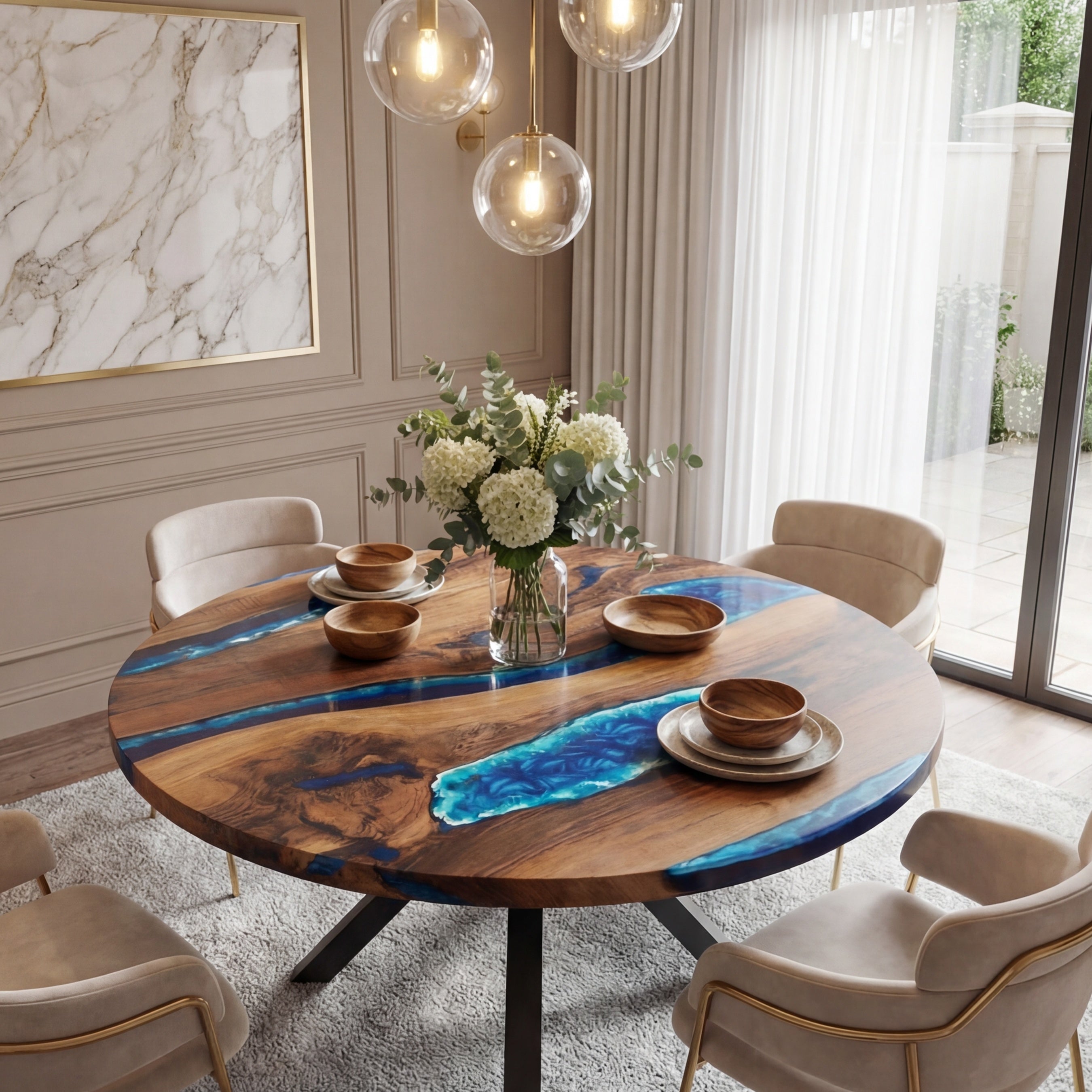 Custom Black Walnut Epoxy Resin River Table Seawave Resin 54'' $3672.28 for Jennifer Elliott