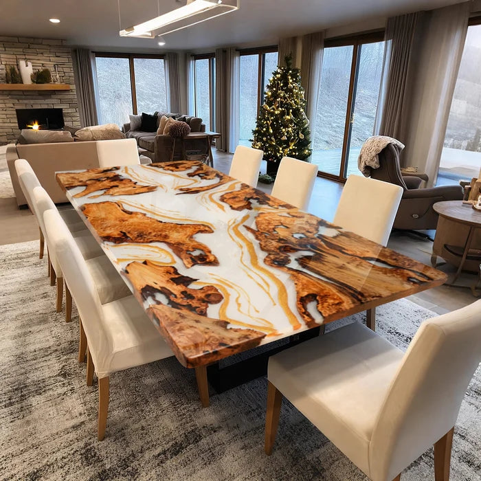 Custom Olive Epoxy Resin River Table Mica White Resin 144'' x 48'' Balance $4784 for Sarai Barraza