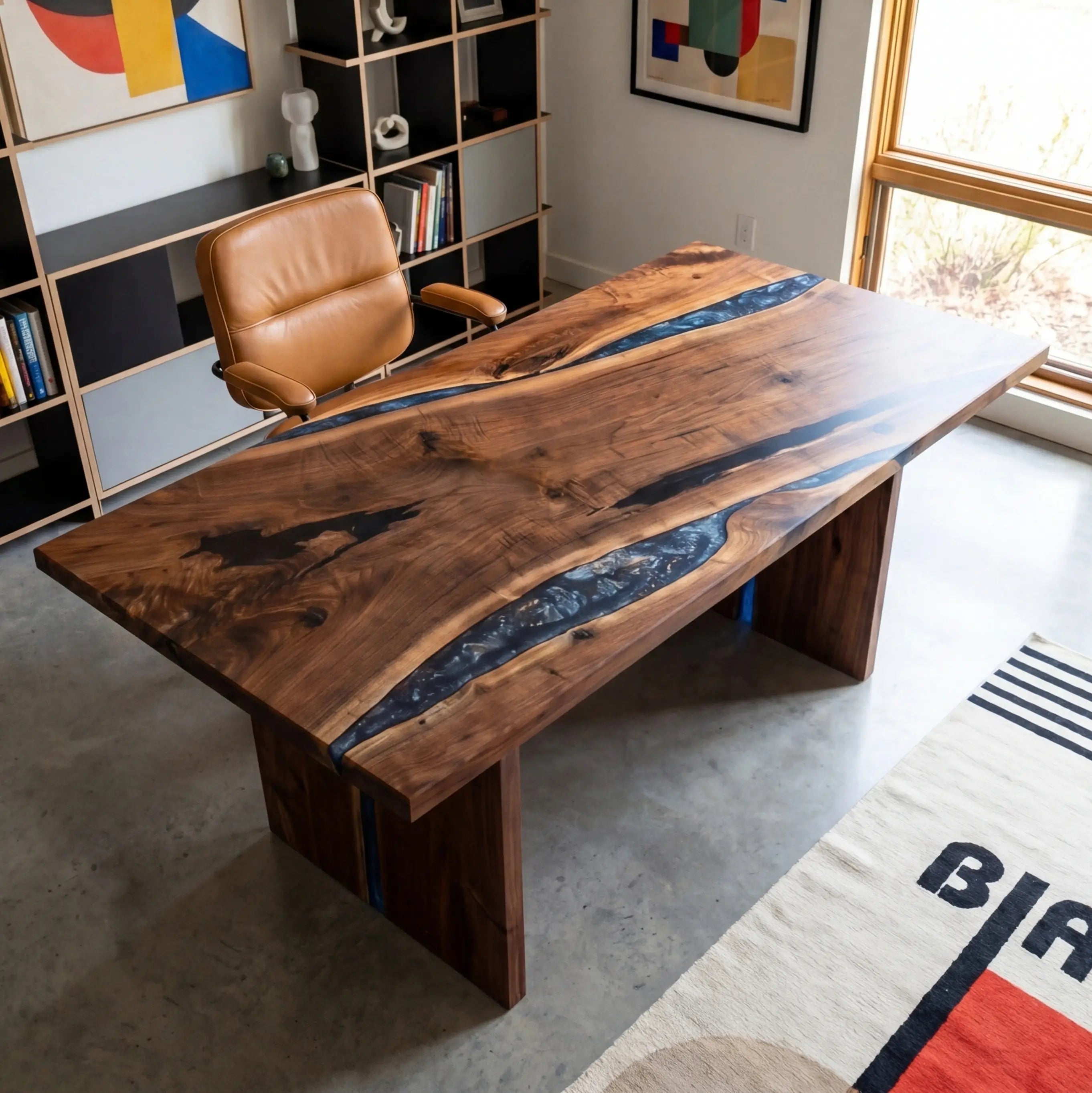 Custom Dark Walnut and Midnight Blue Resin “Eclipse” Series Desk