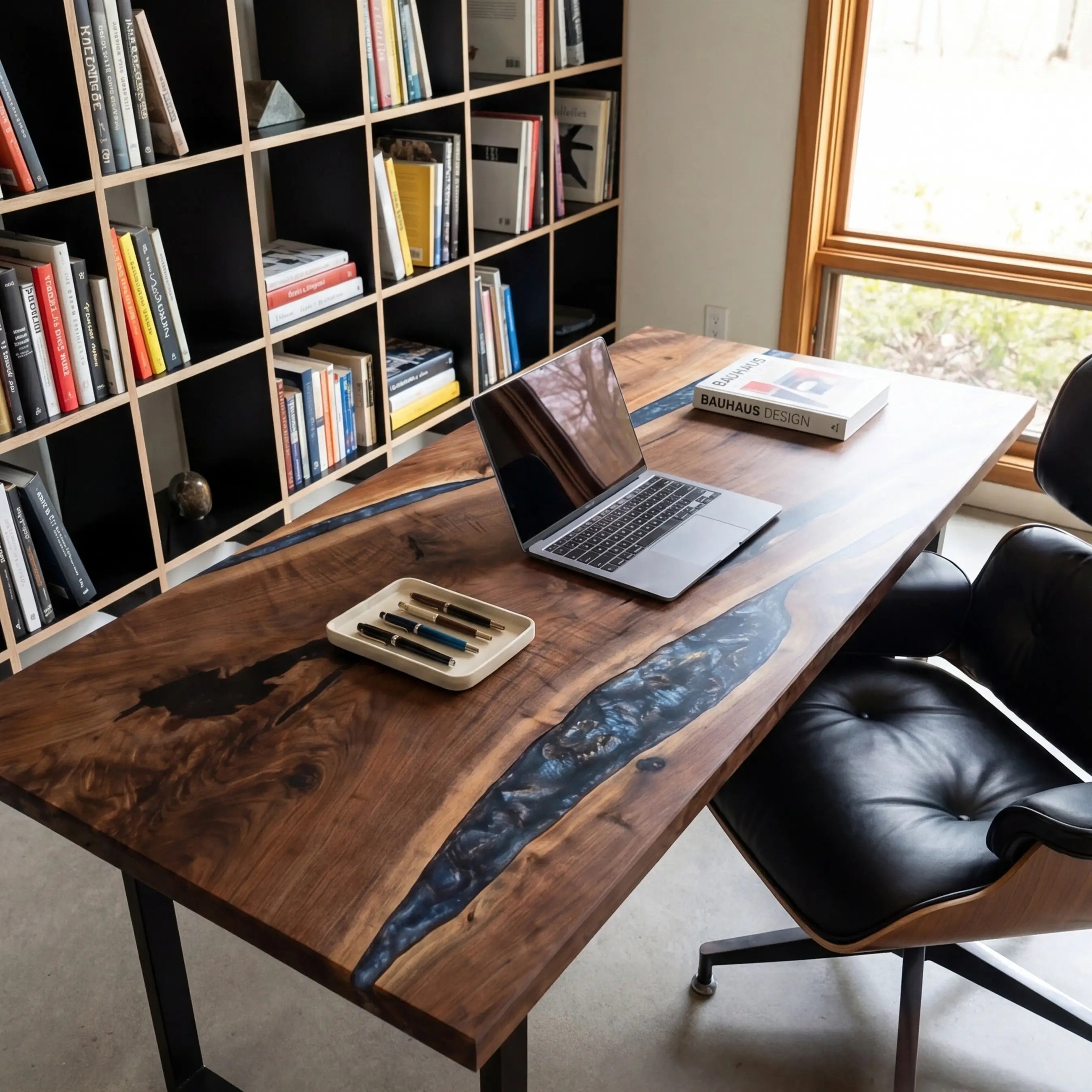 Custom Dark Walnut and Midnight Blue Resin “Eclipse” Series Desk