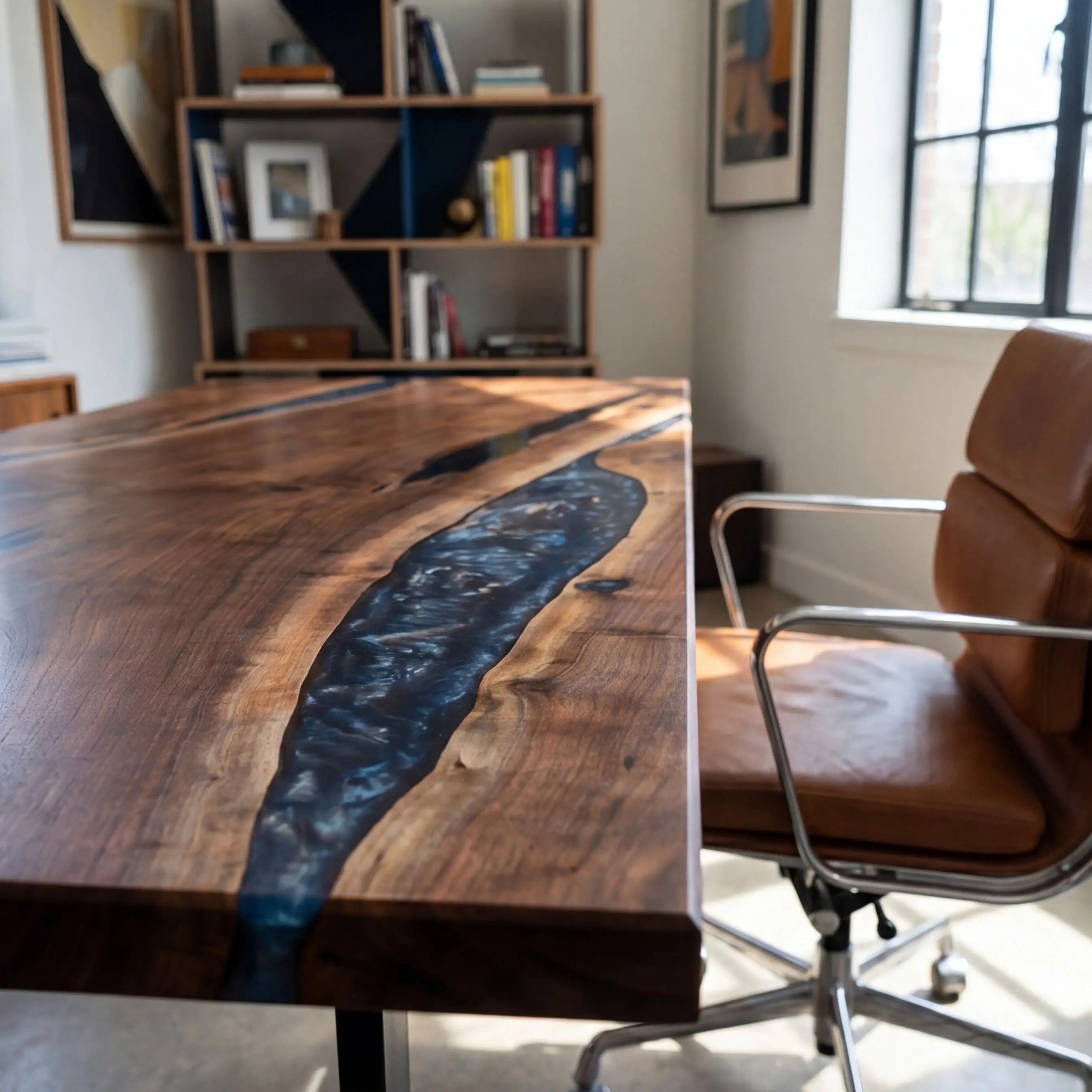 Custom Dark Walnut and Midnight Blue Resin “Eclipse” Series Desk