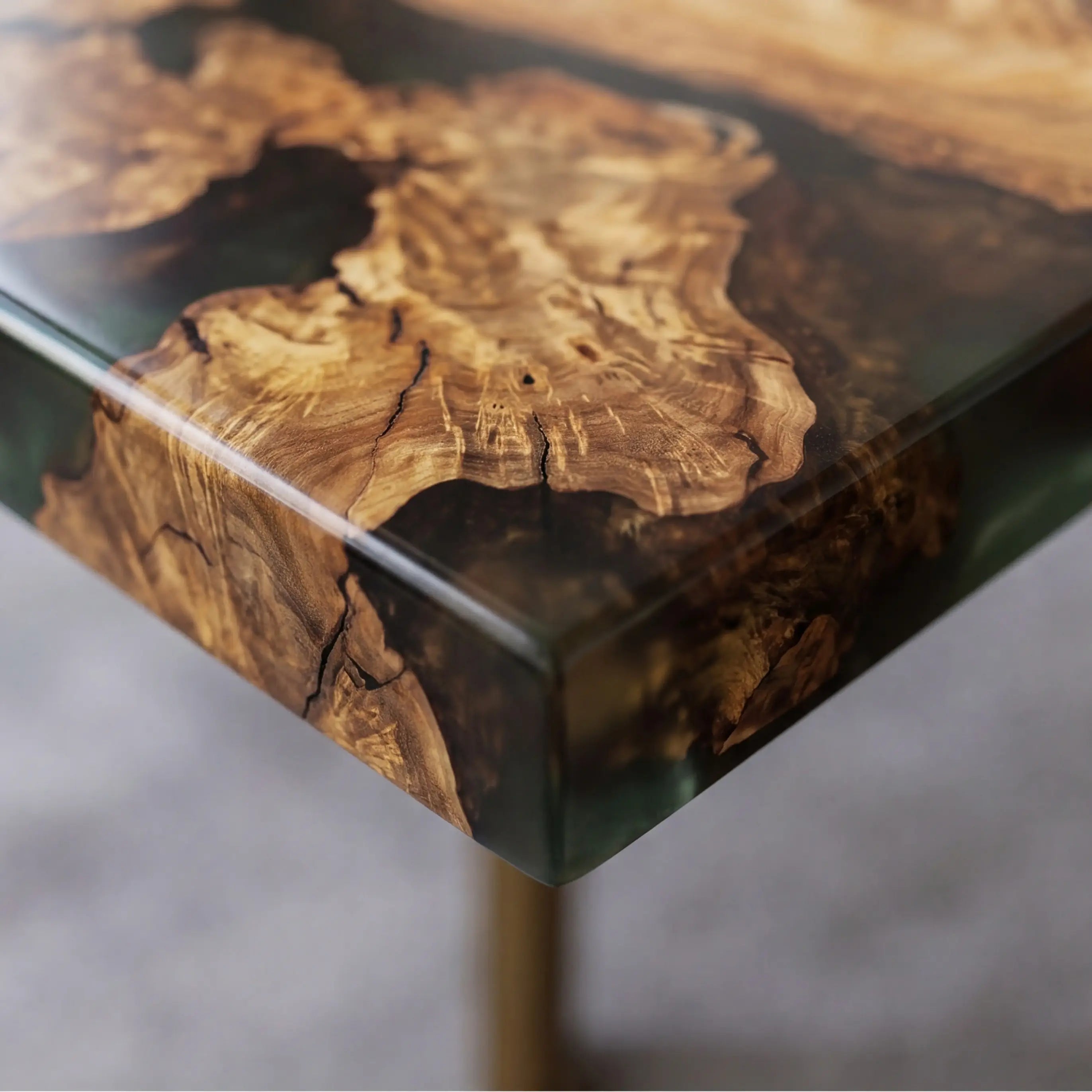 Custom Olive Burl Wood and Cloudy Jade Resin “Nebula” Series Desk