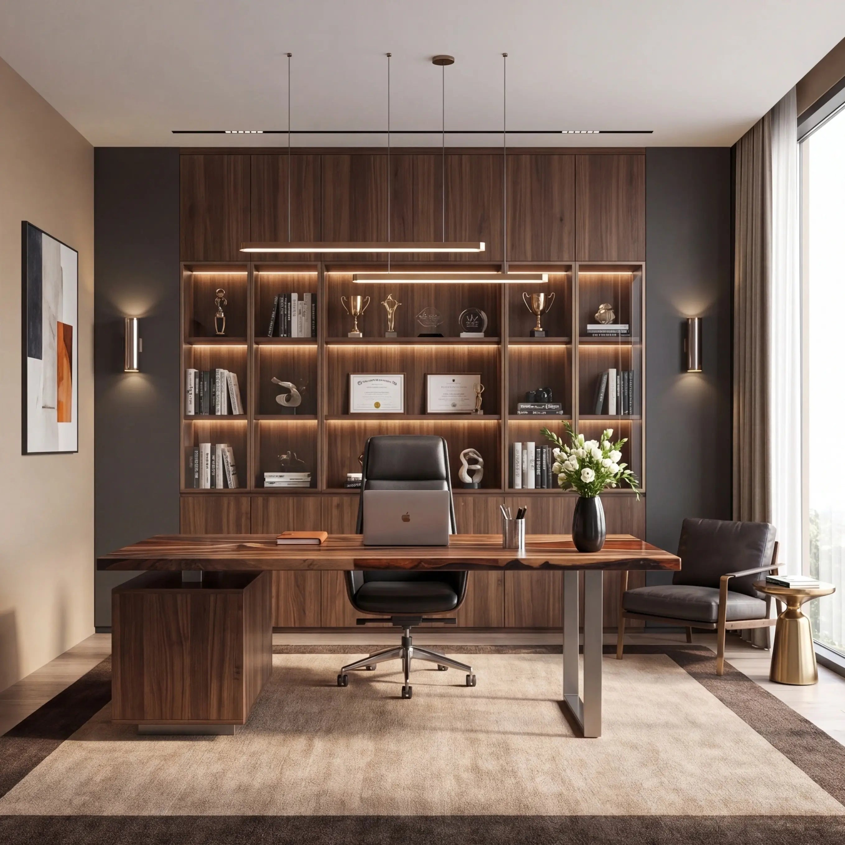 Custom Walnut and Fiery Orange Resin “Magma” Series Desk