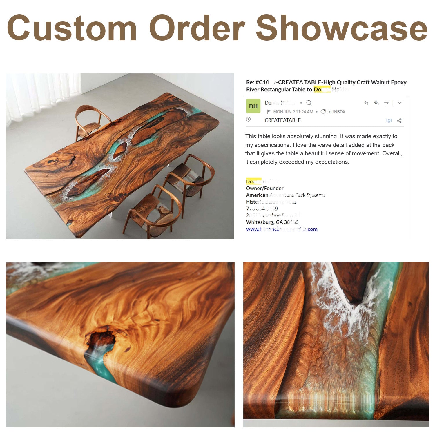 Custom Walnut Epoxy Resin River Table Green Resin QTR-84