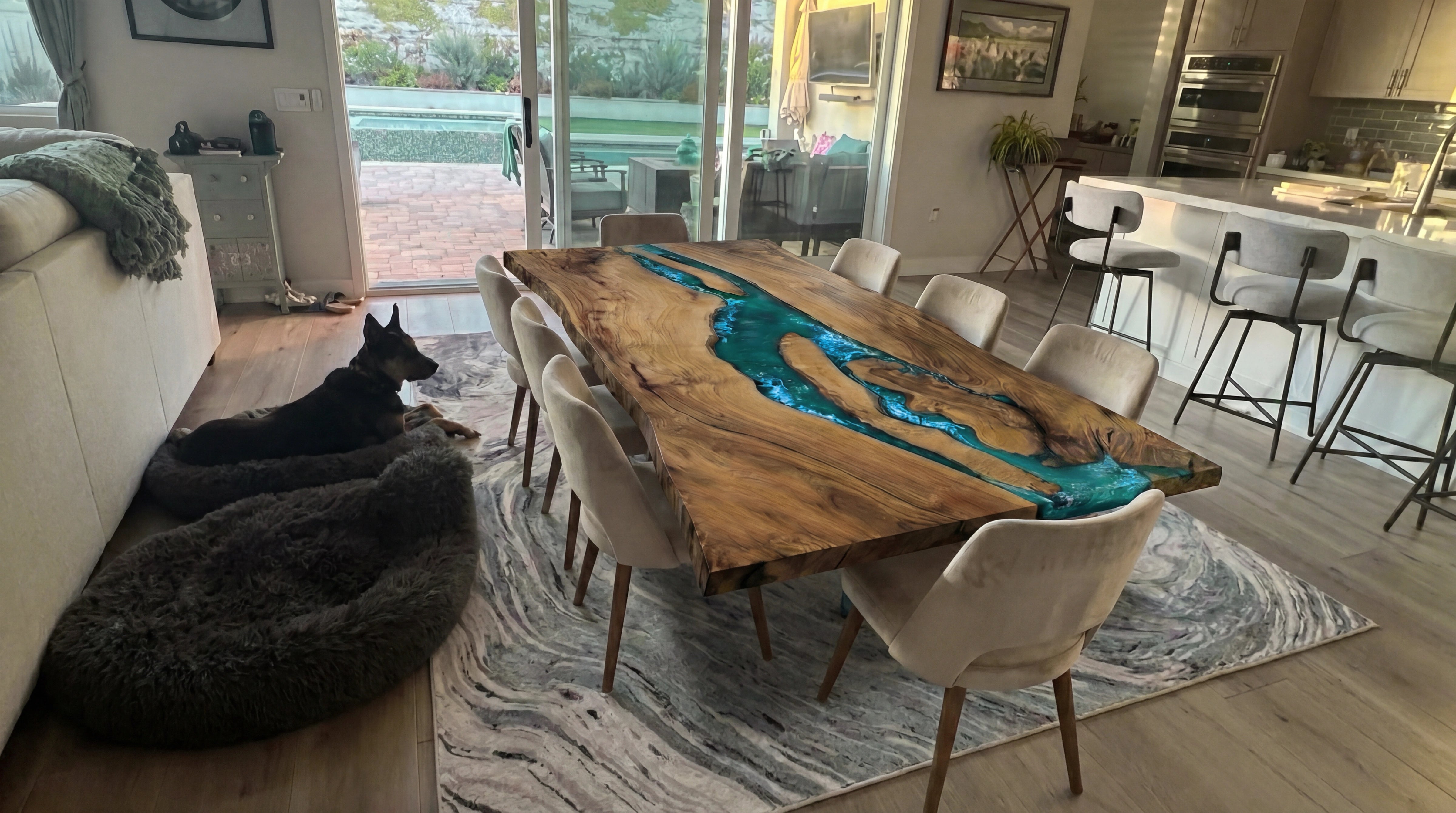 Custom Walnut Epoxy Resin Table Transparent Teal Resin  72'' x 38'' $2895.48 for Lisa Guerette