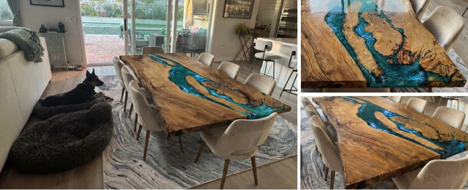 Custom Walnut Epoxy Resin Table Transparent Teal Resin  72'' x 38'' $2895.48 for Lisa Guerette