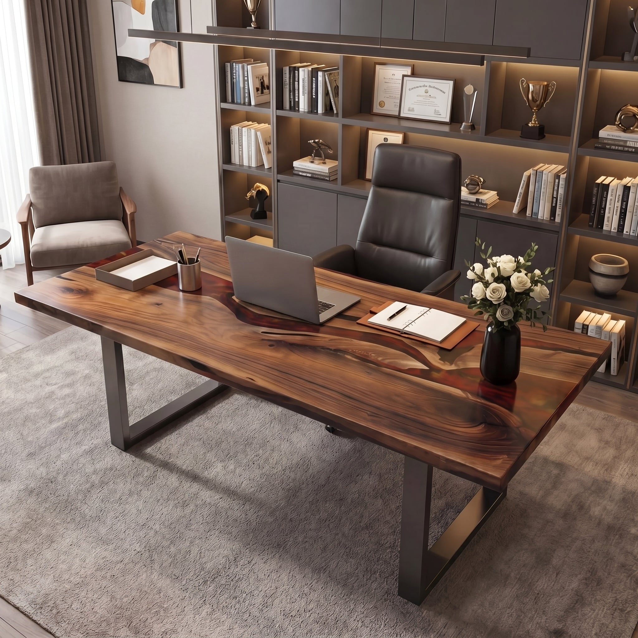 Custom Walnut and Fiery Orange Resin “Magma” Series Desk