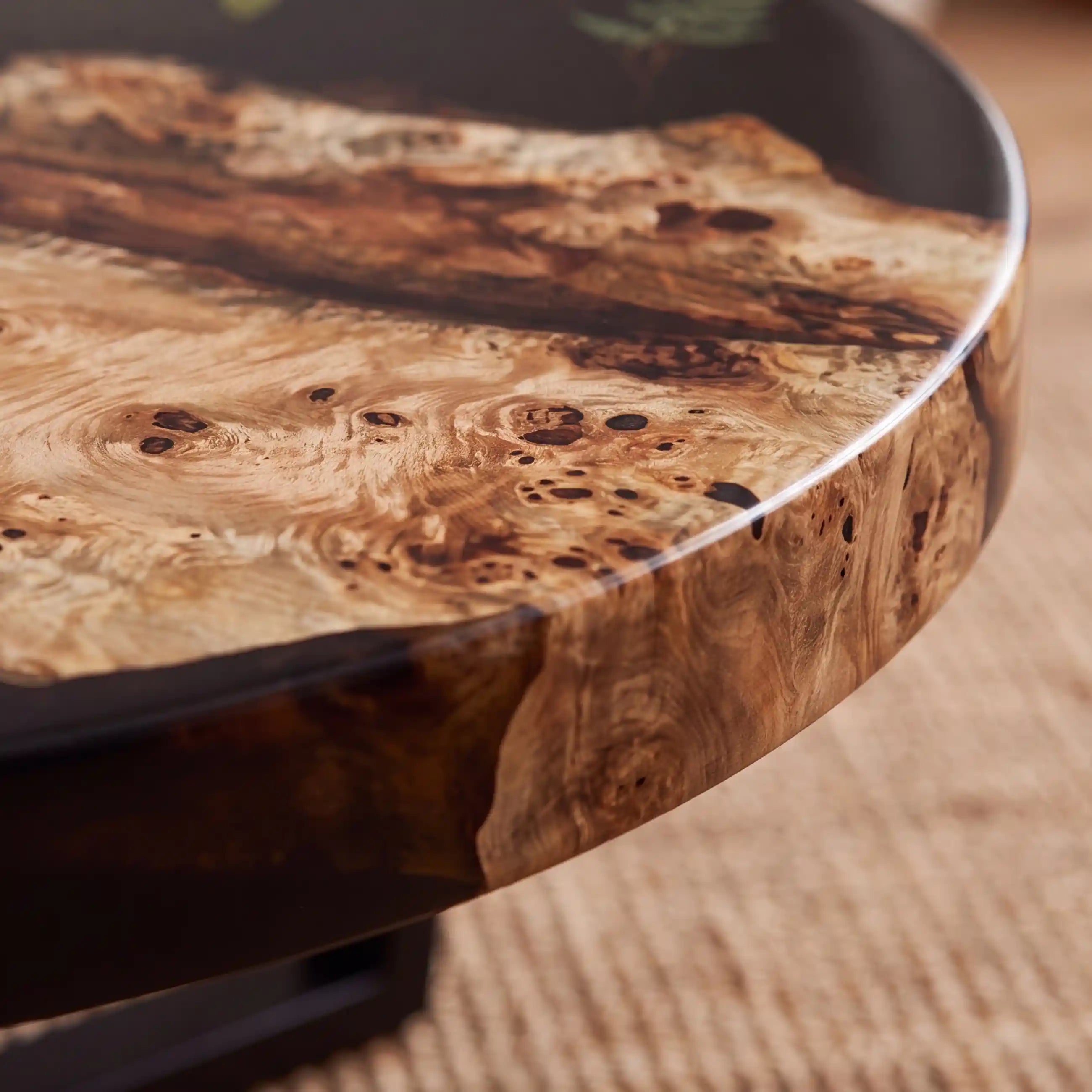 28"x28"x2" Poplar Wood & Botanical Black Resin Round Coffee Table WRC8
