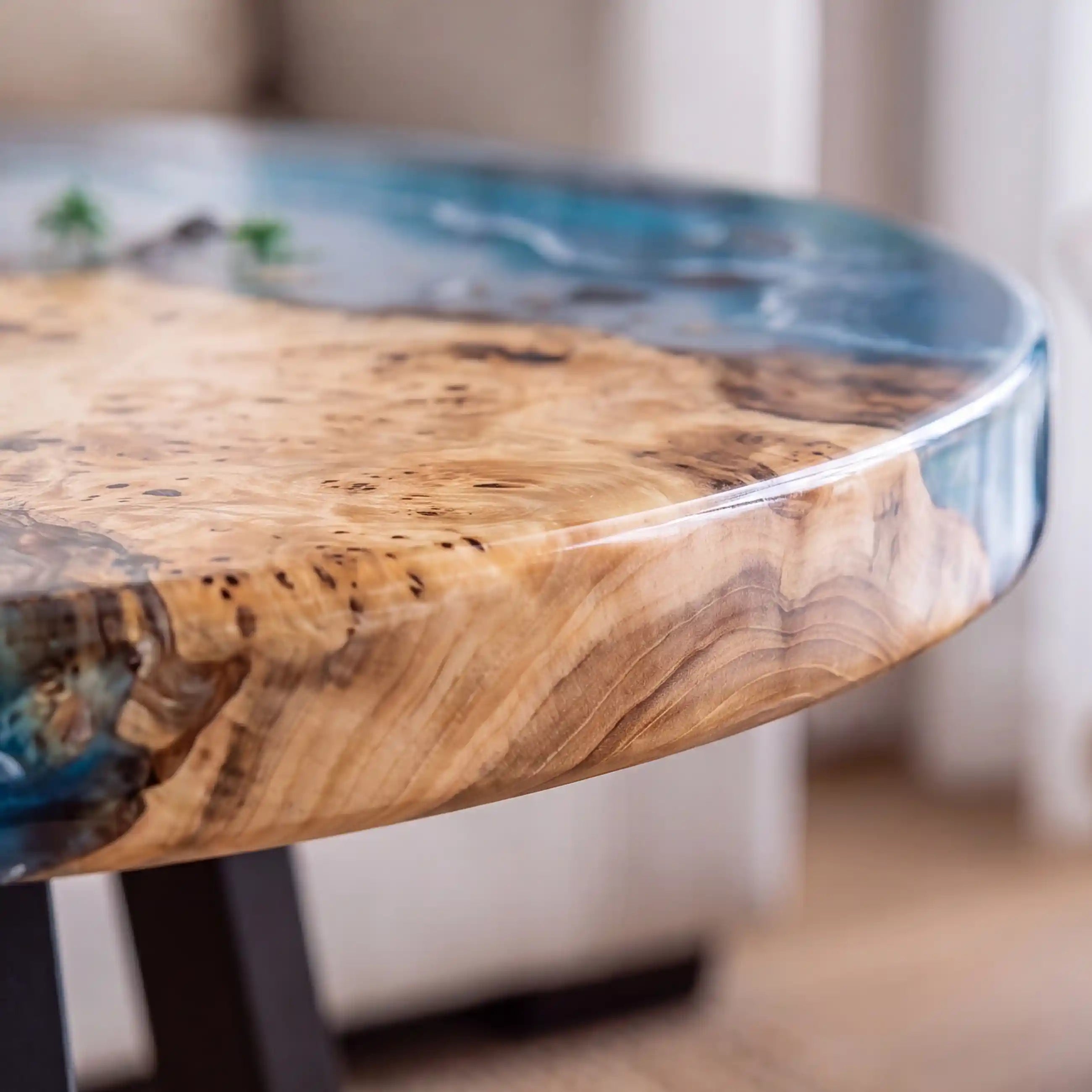 32"x32"x2" Poplar Wood & Coastal Ocean Resin Round Coffee Table PRC12