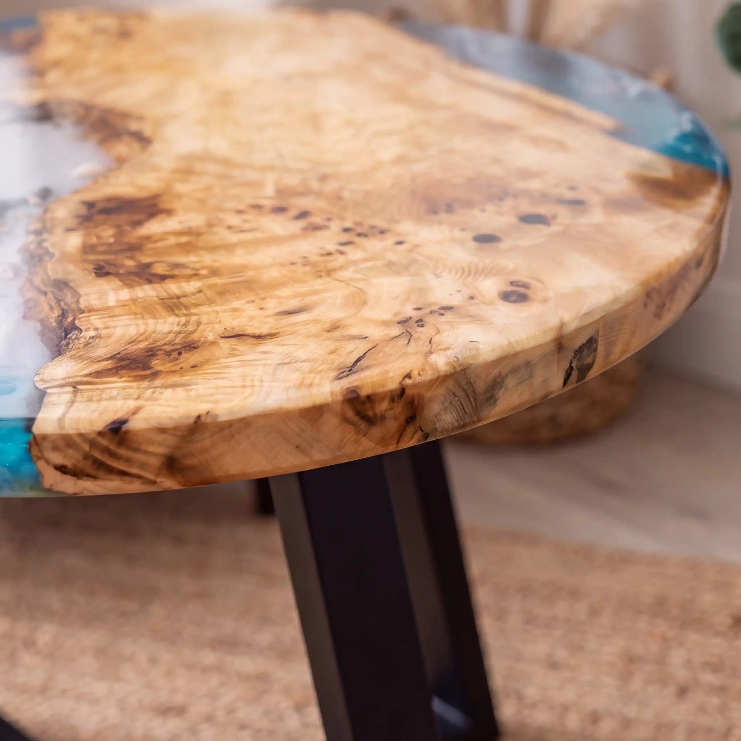32"x32"x2" Poplar Wood & Coastal Ocean Resin Round Coffee Table PRC13