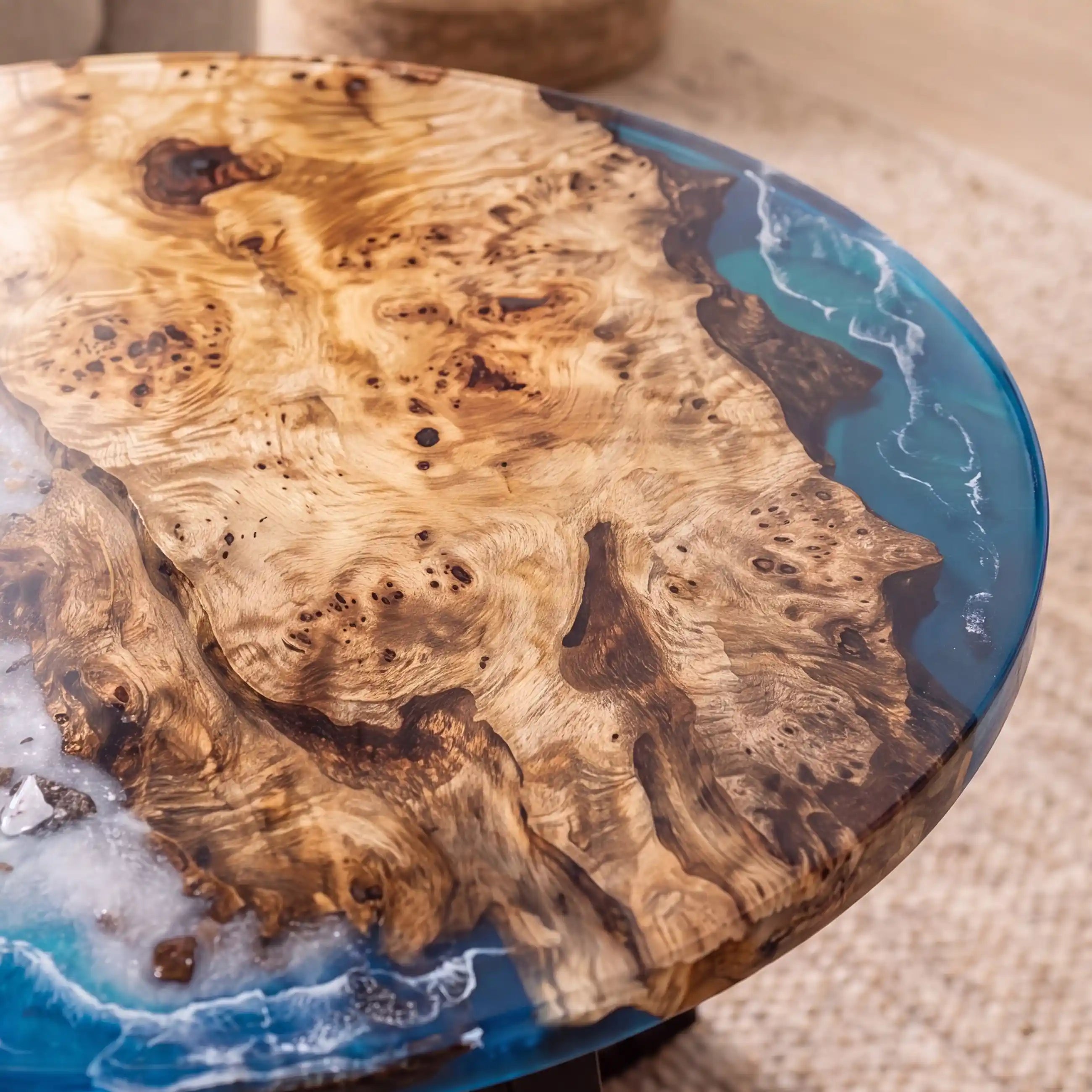 32"x32"x2" Poplar Wood & Coastal Ocean Resin Round Coffee Table PRC15